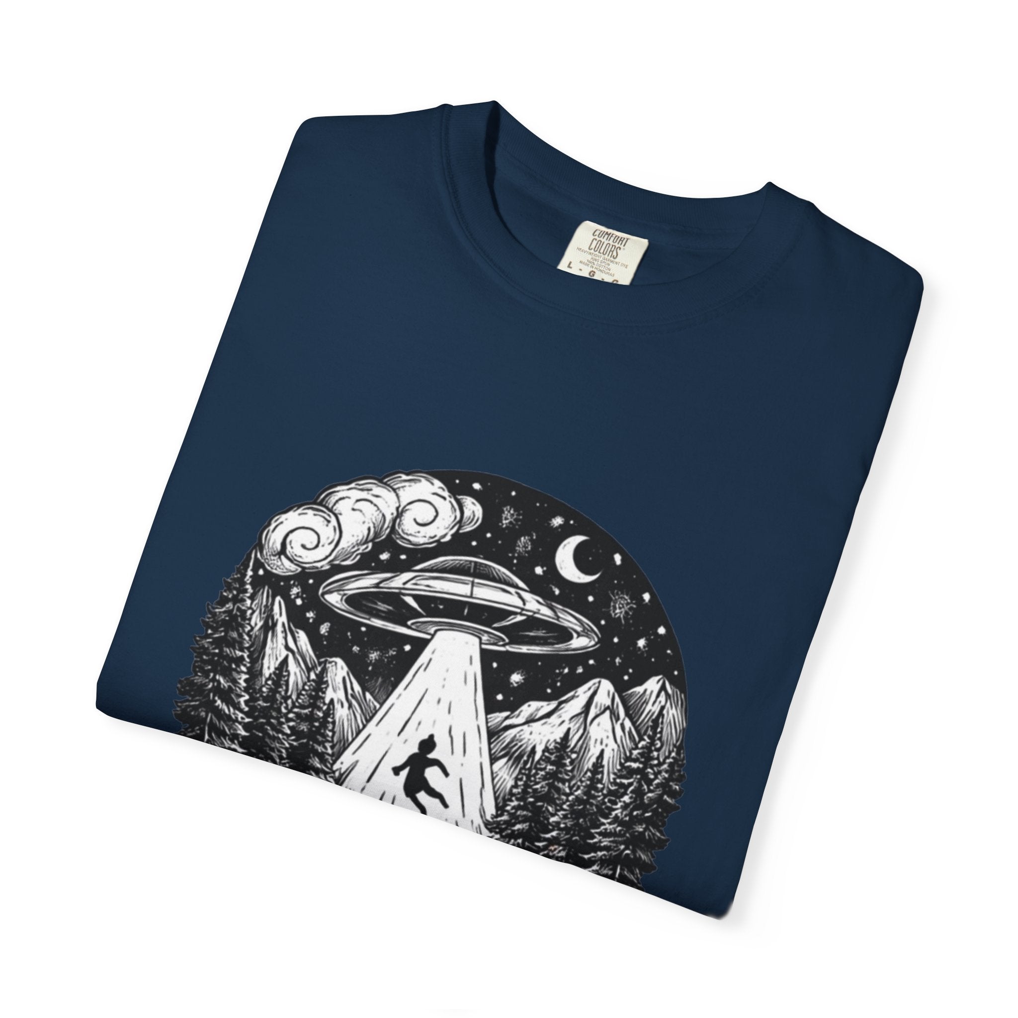 Alien Abduction Forest T-Shirt | Retro UFO Nature Graphic Tee