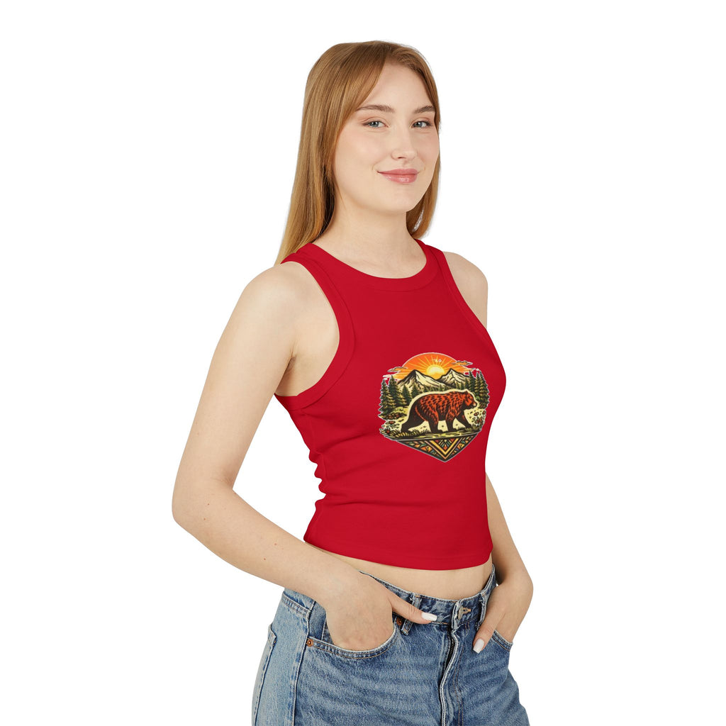 Bear Sunrise Racer Tank Top | Womens Graphic Nature Crop Tank
