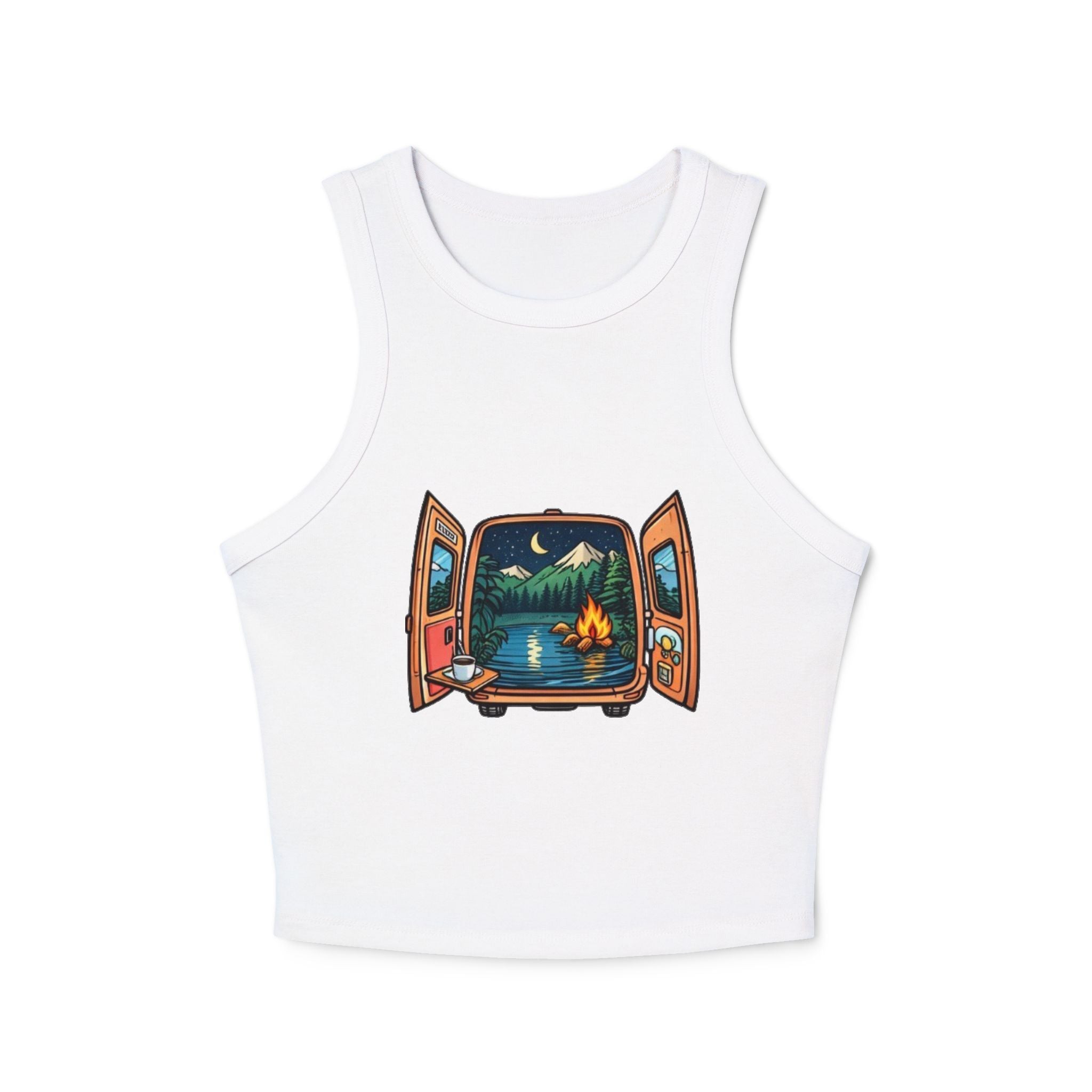 Camping Van Nature Landscape Racer Tank | Womens Micro Rib Tank
