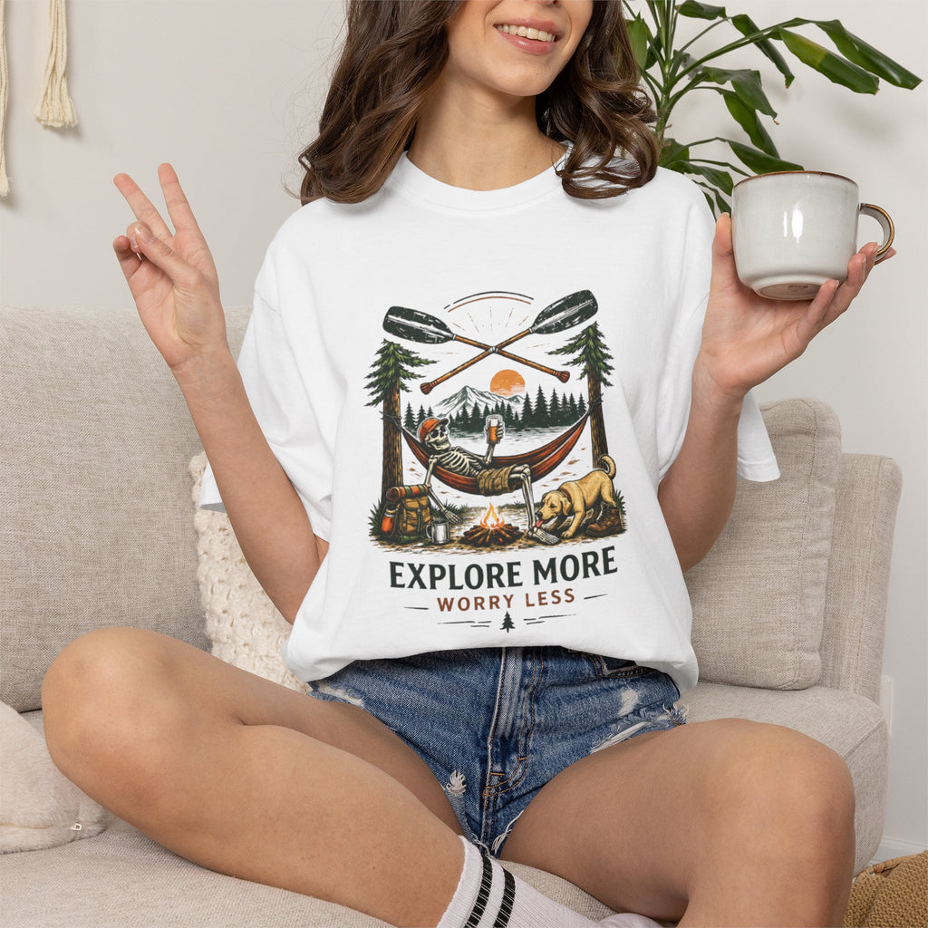 Explore More Worry Less T-Shirt | Outdoor Camping Adventure Graphic Tee