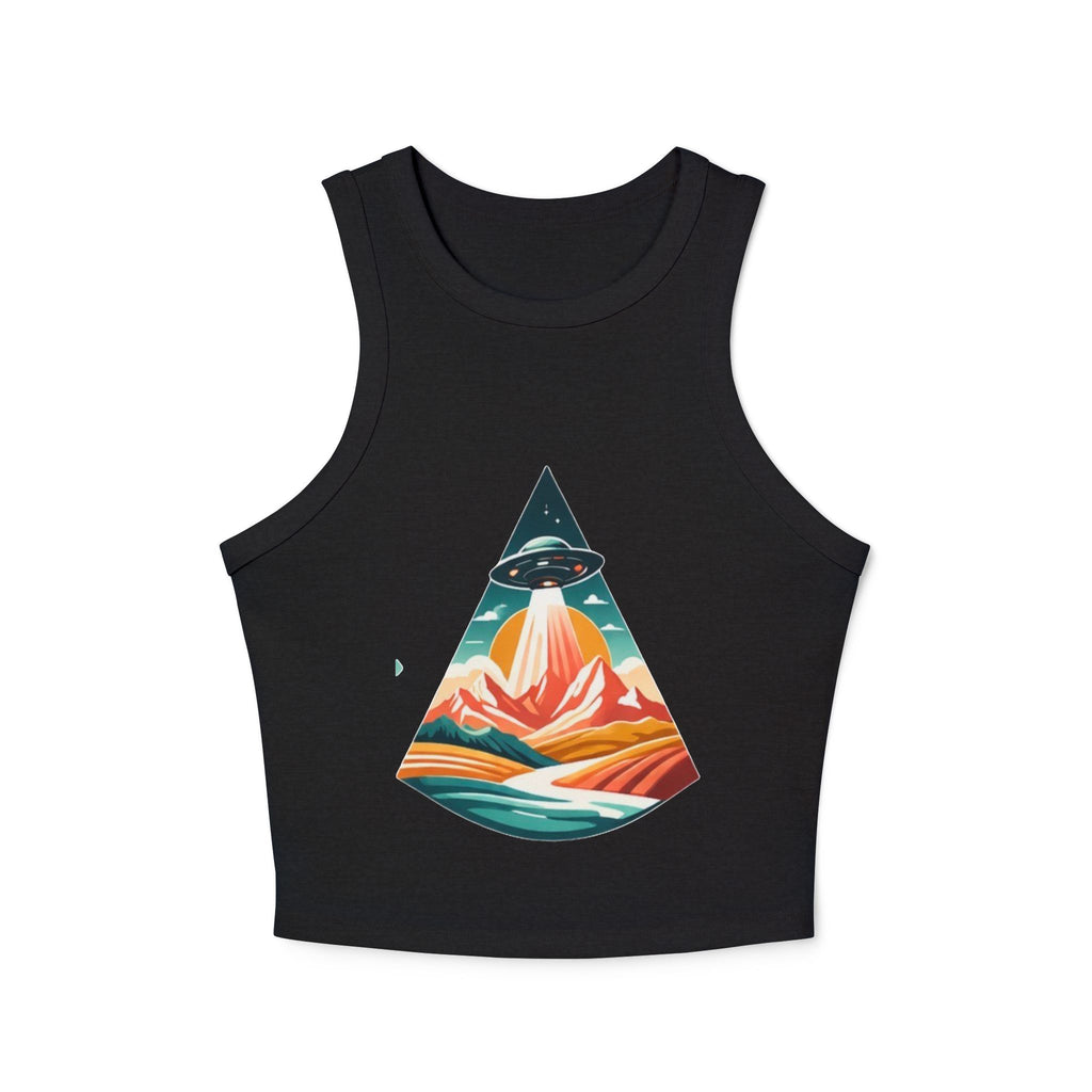 Ribbed Racer Tank Top | Retro UFO Mountain Graphic