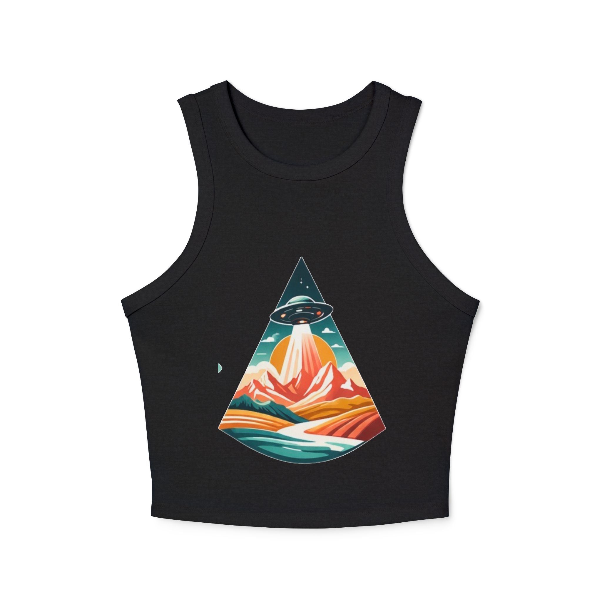 Ribbed Racer Tank Top | Retro UFO Mountain Graphic