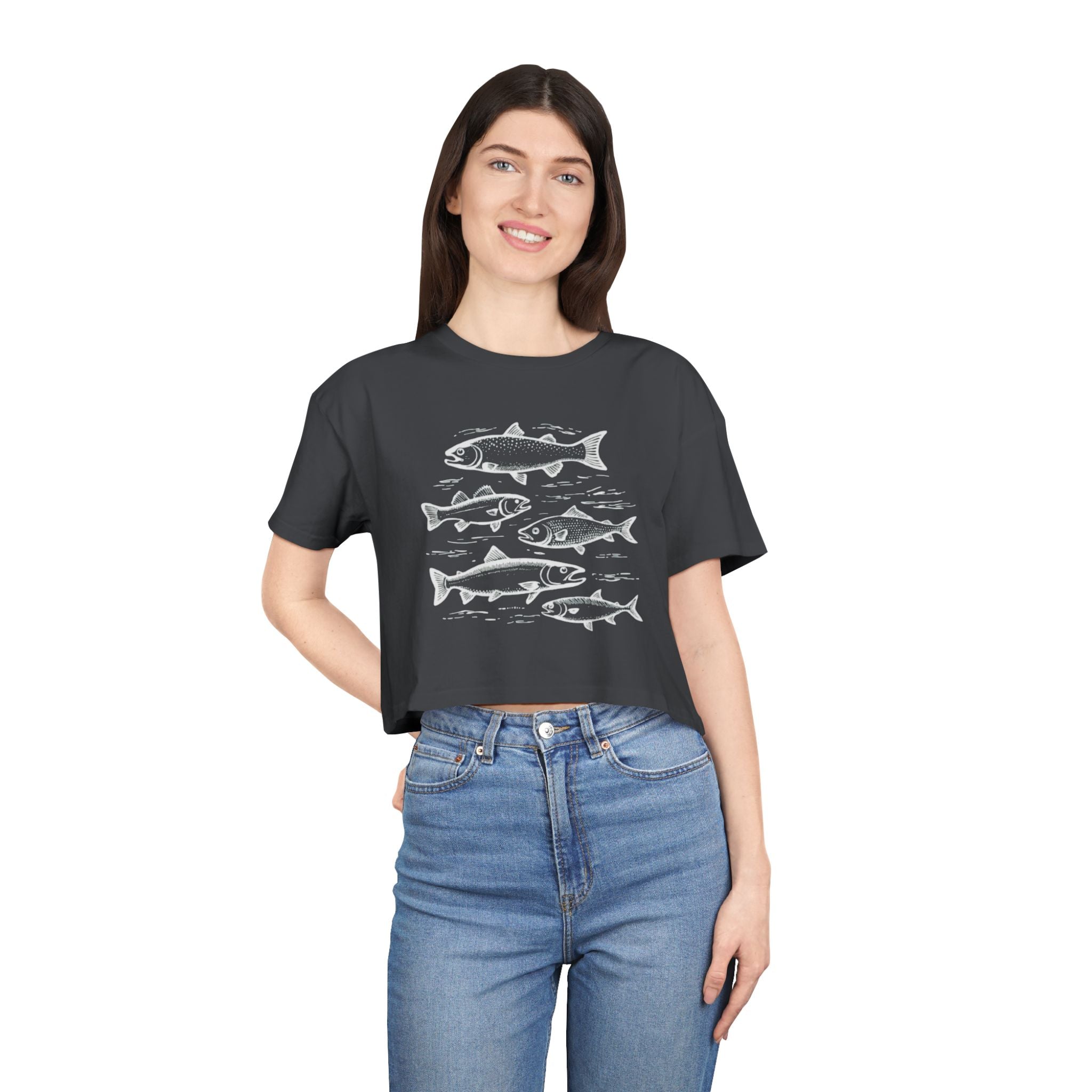 Crop Tee - Vintage Fish Illustration Womens Cropped Tee