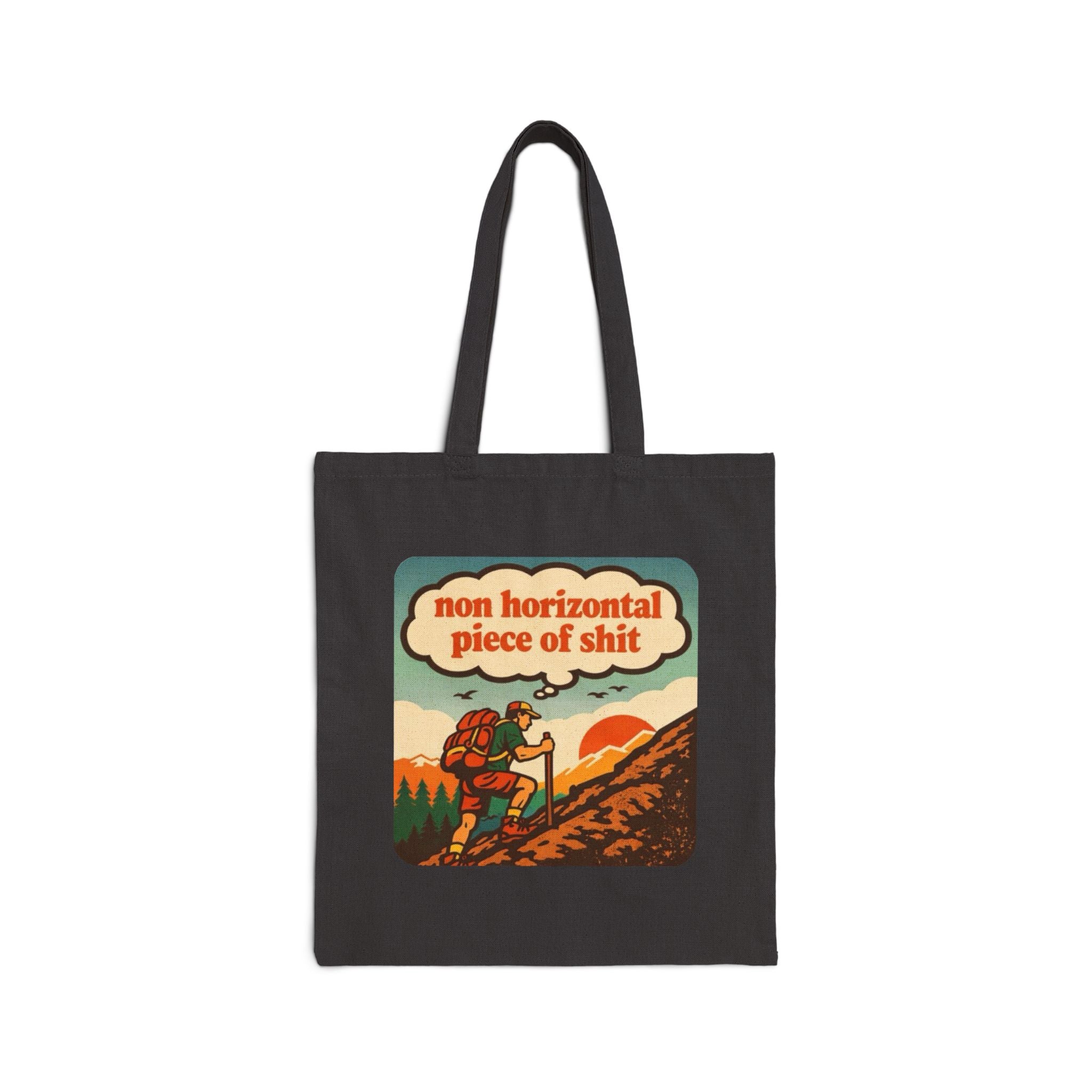 Retro Hiker Tote Bag | "non horizontal piece of shit" Canvas Tote