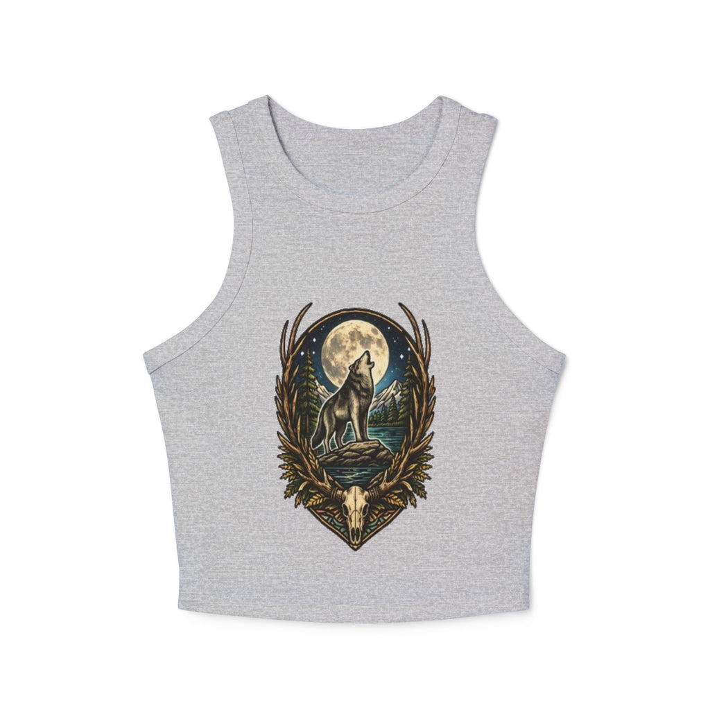 Wolf Howl Racer Tank Top | Moonlight Forest Graphic Crop Top