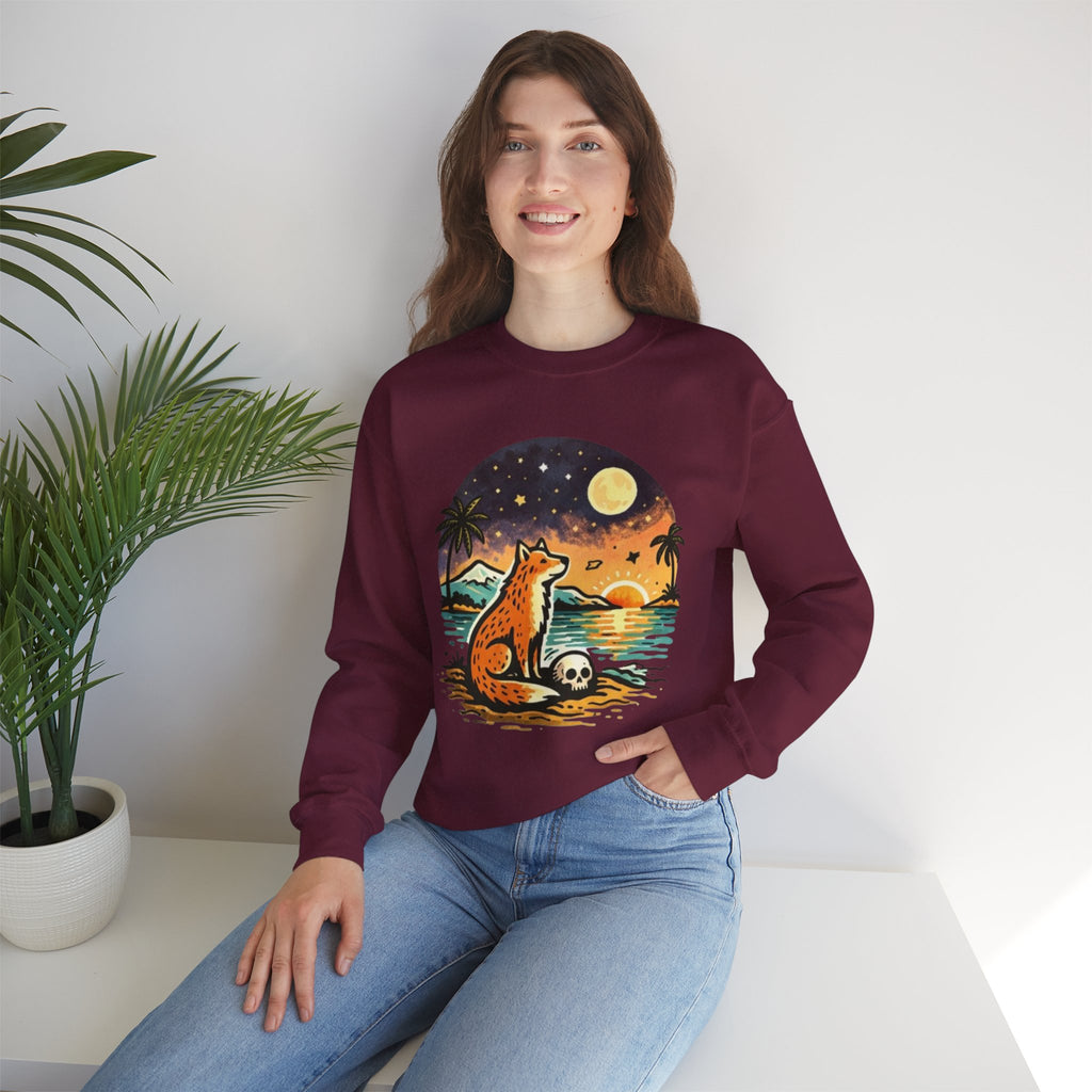 Crewneck Sweatshirt | Sunset Fox Beach Scene Graphic