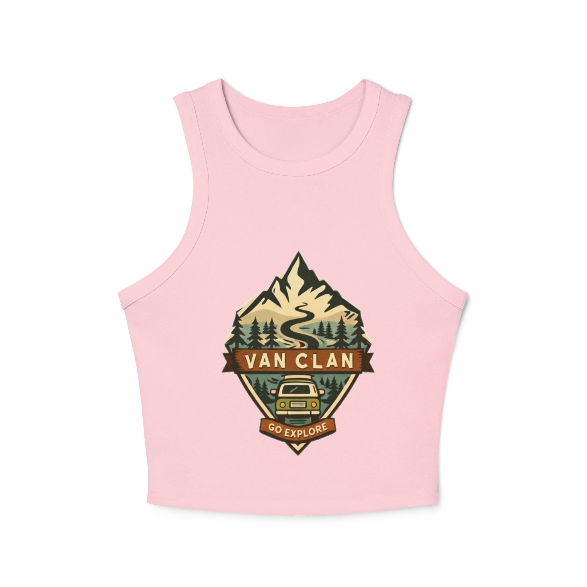 Van Clan "Go Explore" Women's Racer Tank | Adventure Van Graphic Crop Top