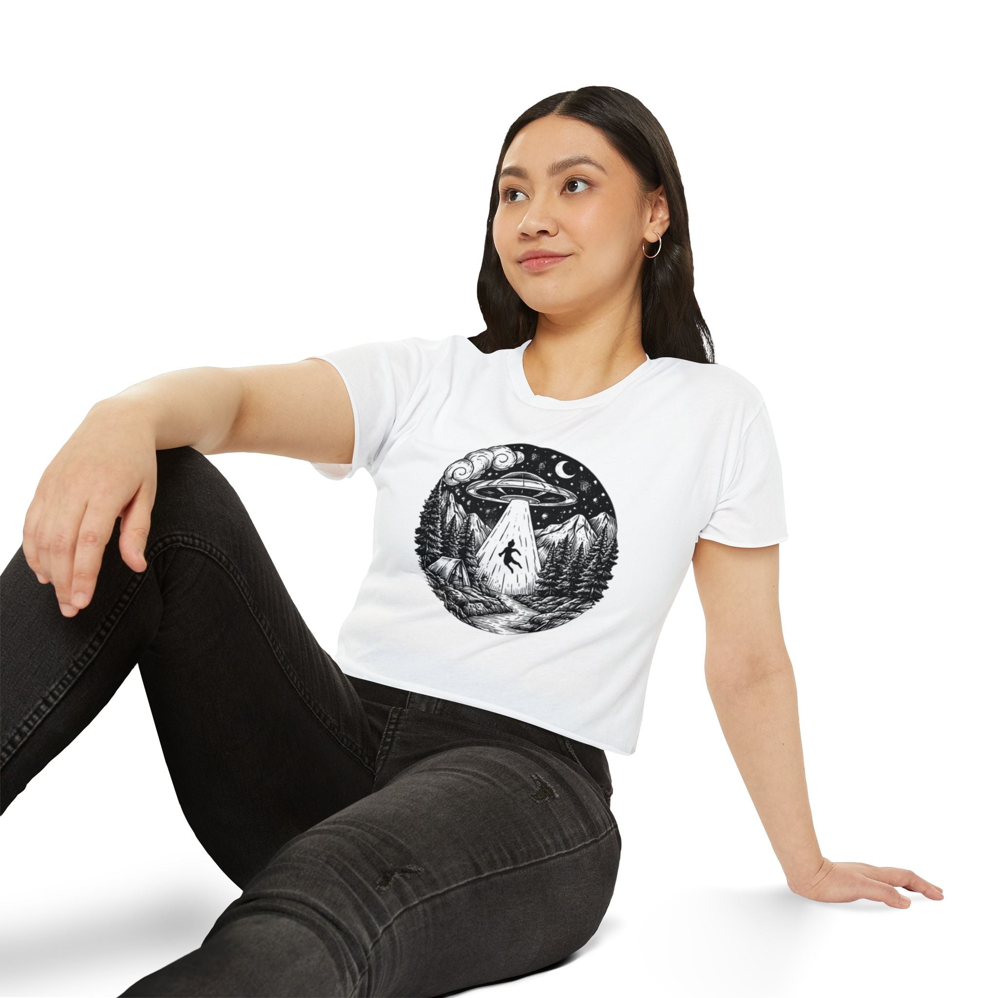 Crop Top | UFO Abduction Night Sky Graphic Women's Festival Crop