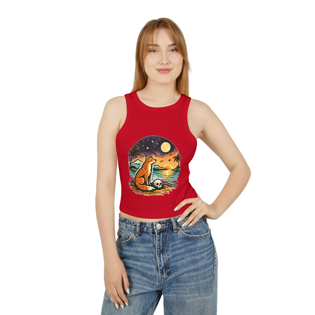 Fox Sunset Racer Tank Top | Vintage Beach Moon Graphic