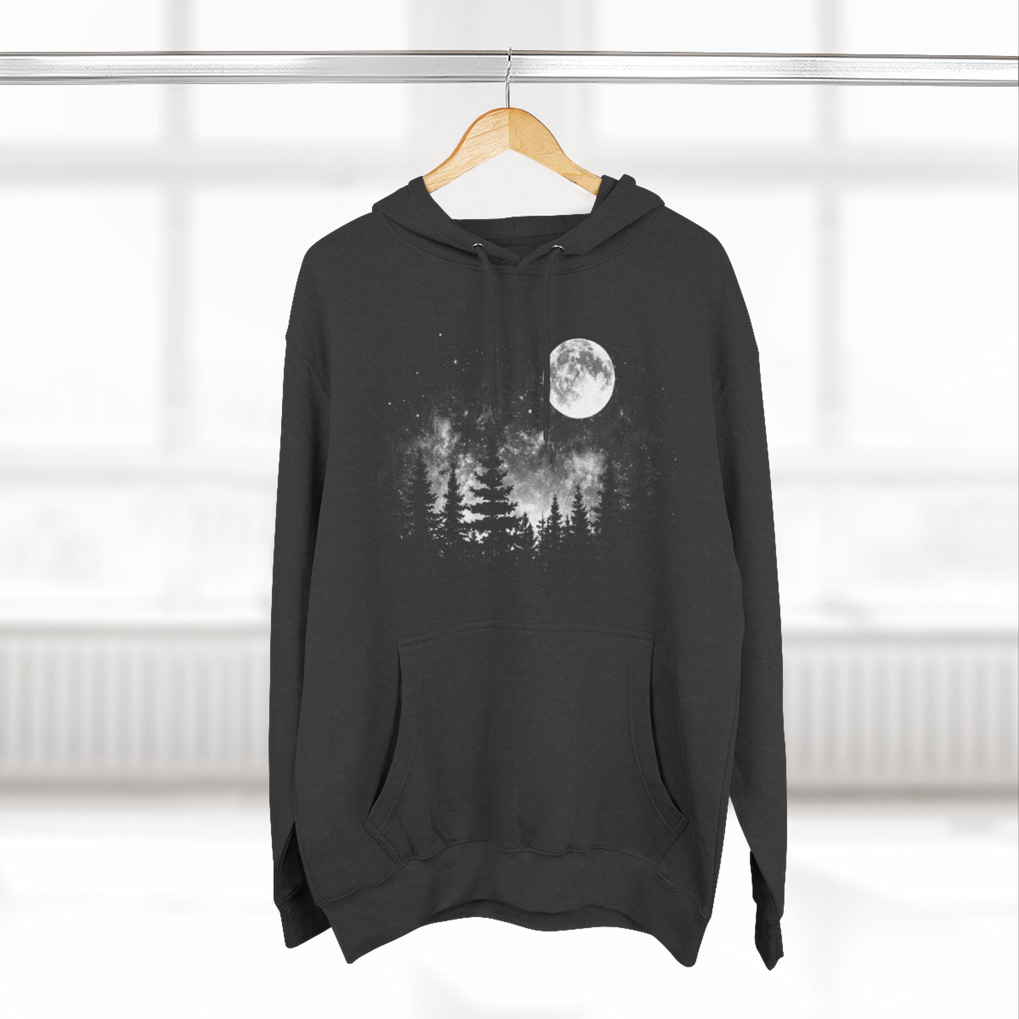Moonlit Forest Hoodie | Moon & Pines Graphic Fleece Pullover