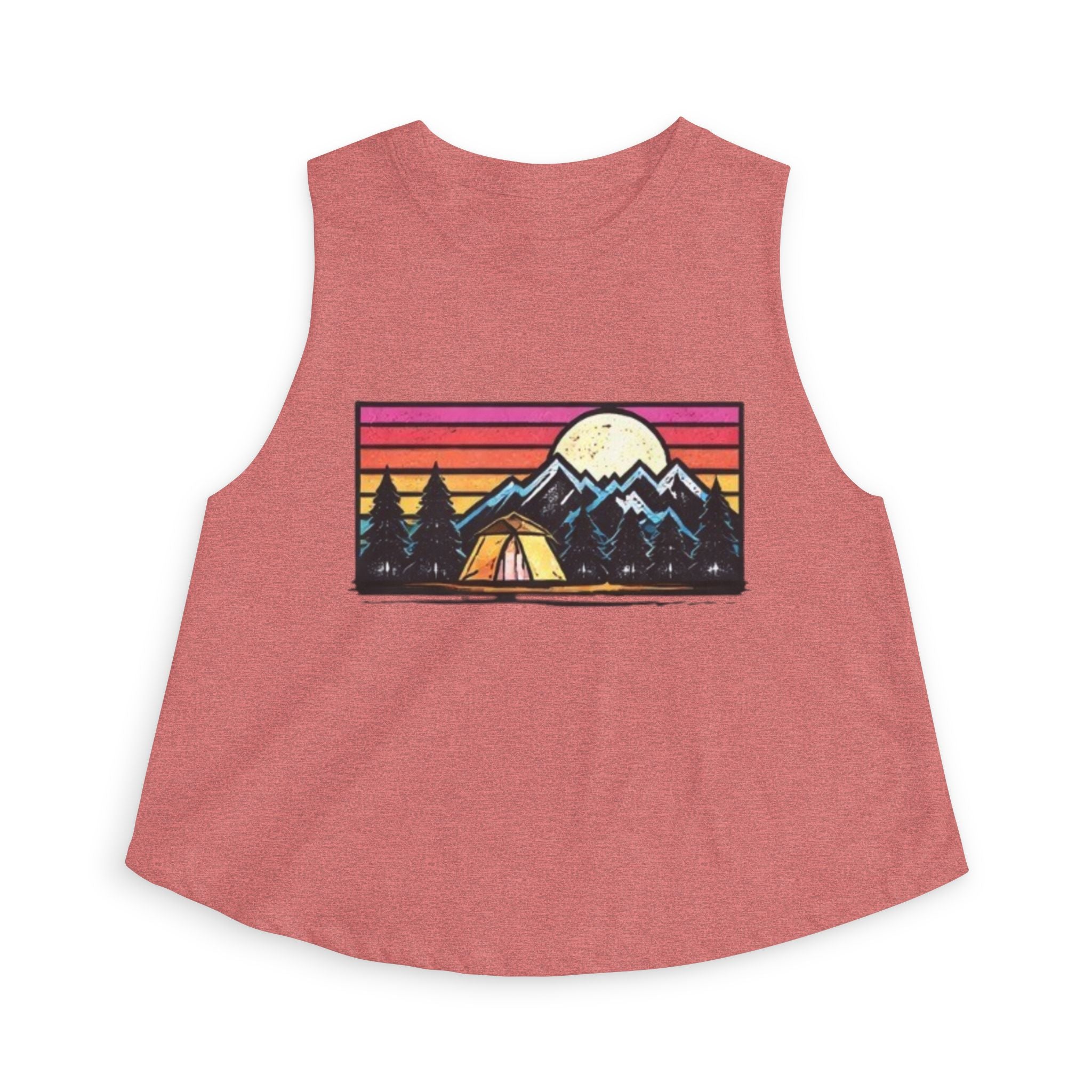 Camping Sunset Crop Top | Retro Mountain Tent Graphic