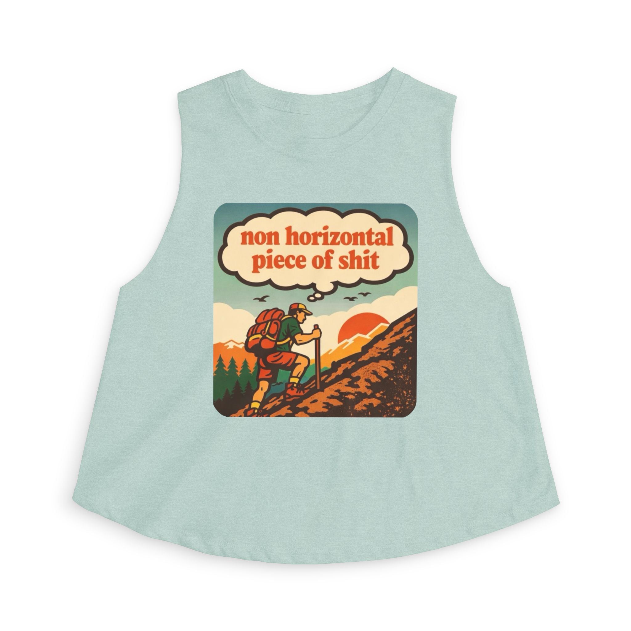 Hiking Graphic Crop Top | "non horizontal piece of shit" Retro Adventure Tank