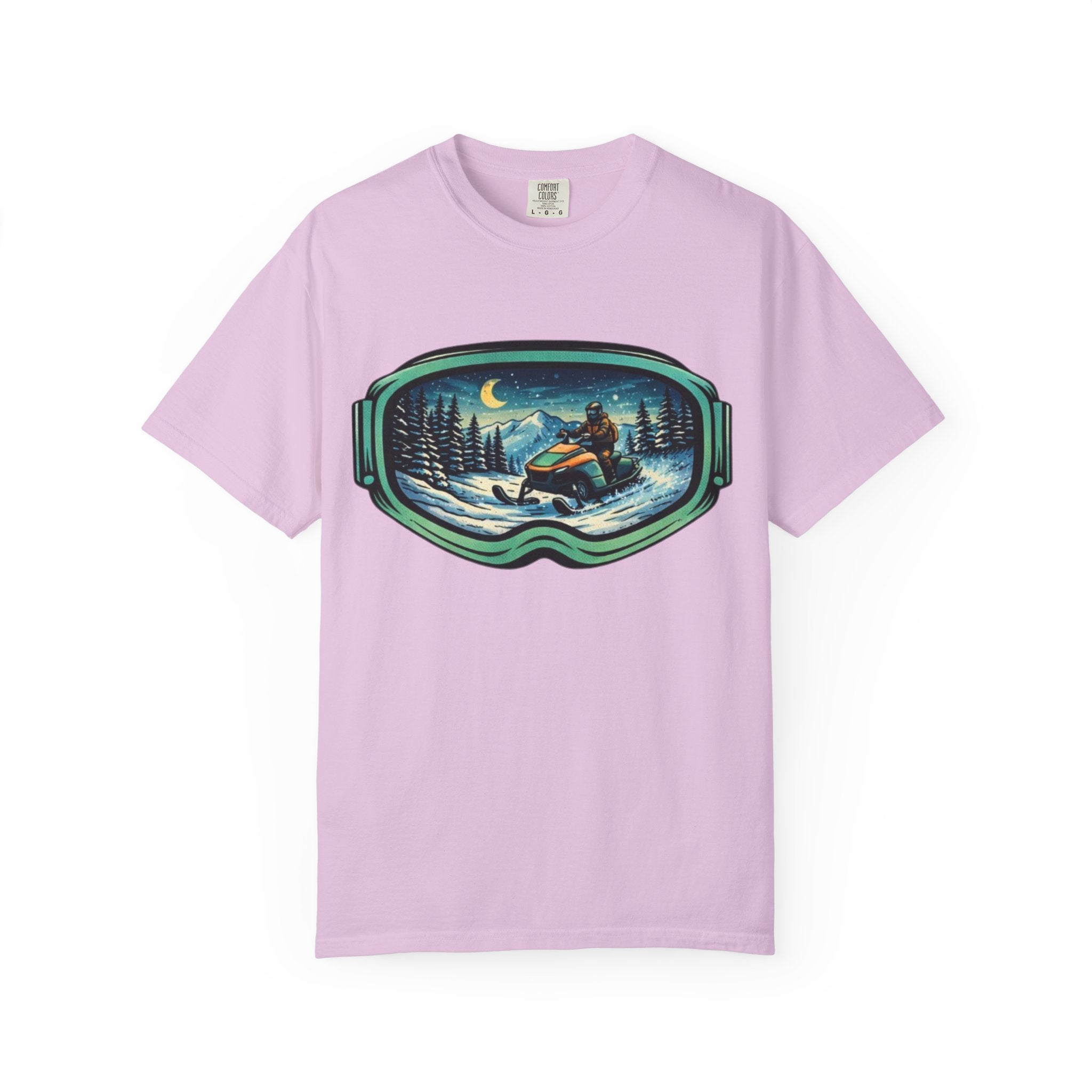 Snowmobile Goggles Graphic T-Shirt | Night Ride Winter Scene