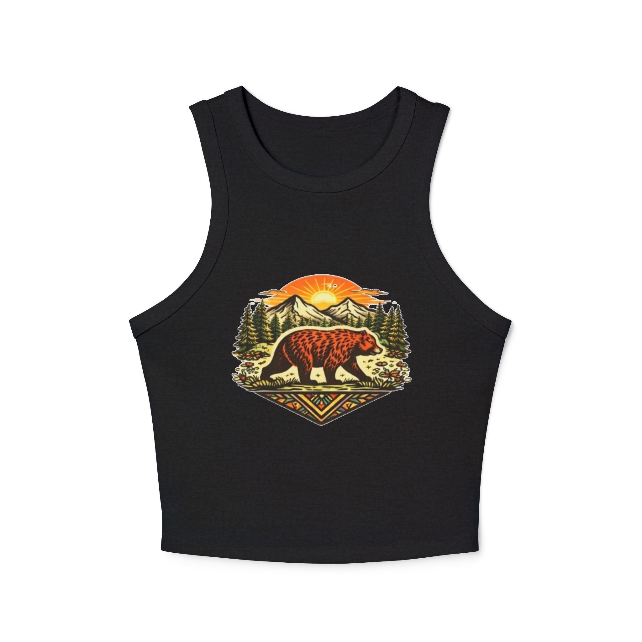 Bear Sunrise Racer Tank Top | Womens Graphic Nature Crop Tank
