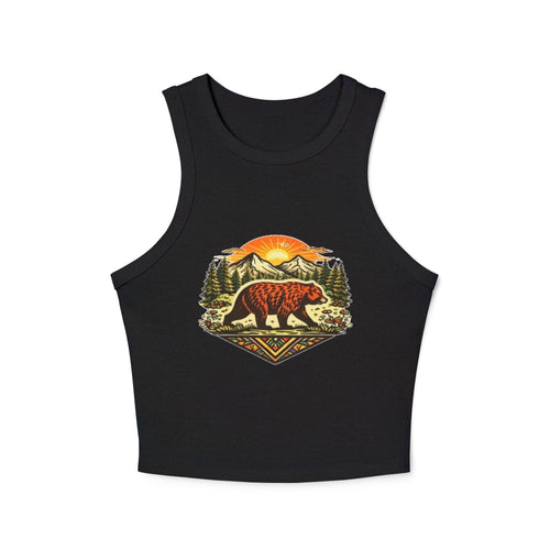 Bear Sunrise Racer Tank Top | Womens Graphic Nature Crop Tank