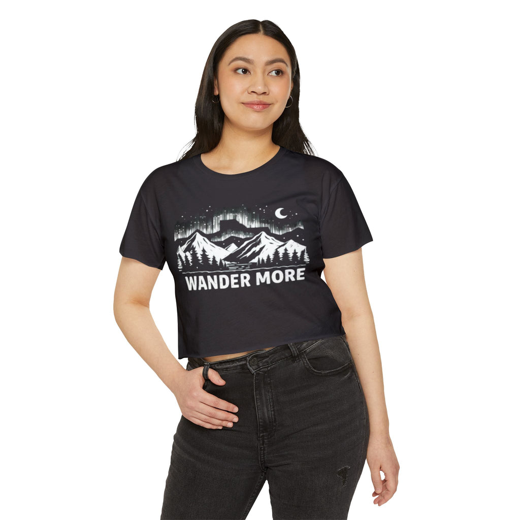 Wander More Northern Lights Mountainscape Crop Top