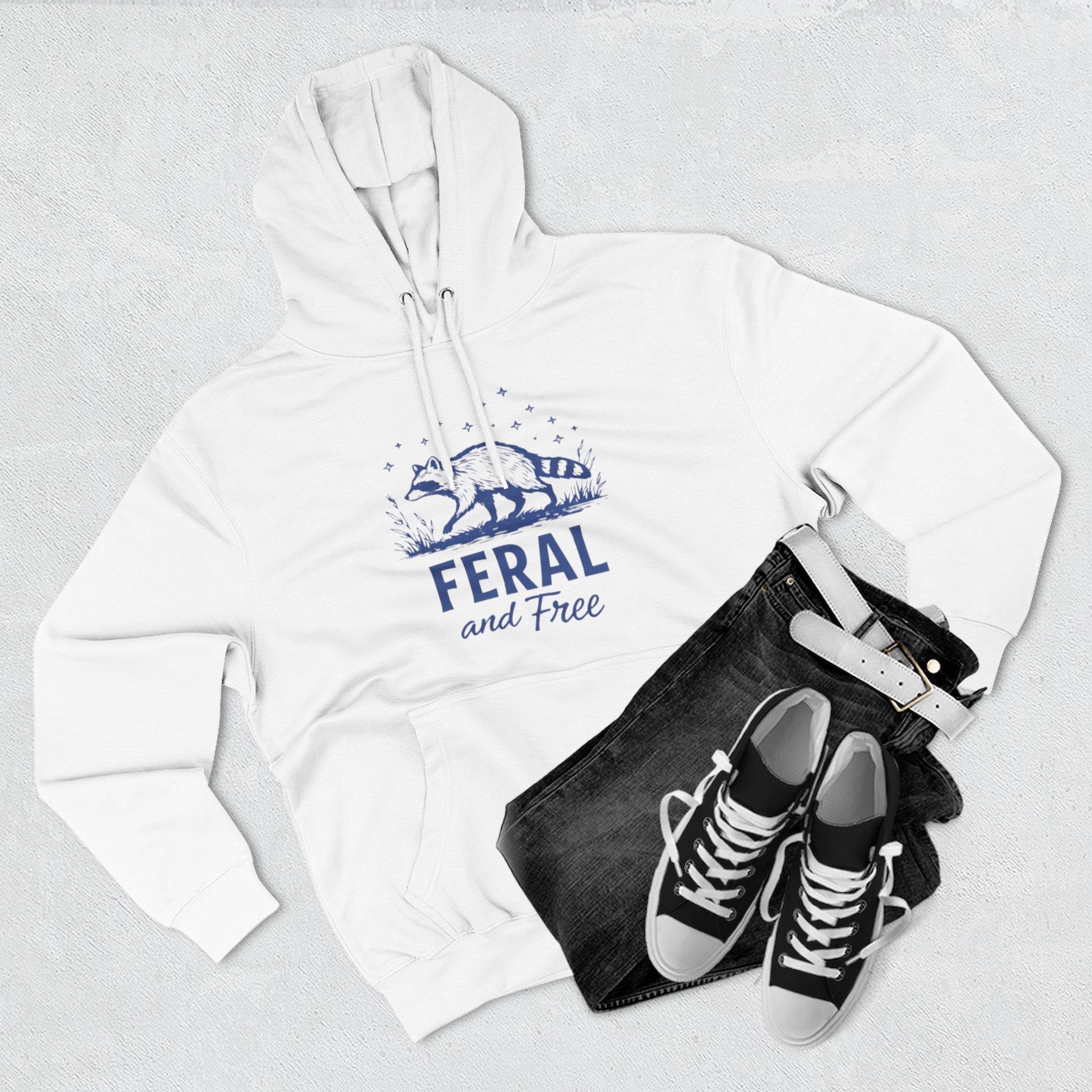 Hoodie | Feral and Free Raccoon Graphic Hoodie | Nature Lover Casual Pullover