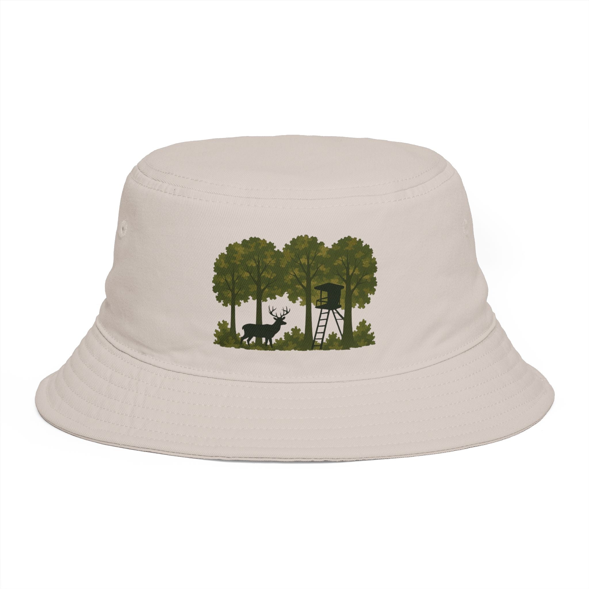 Hunter Scene Bucket Hat | Woodland Deer & Tree Stand Outdoor Bucket Hat