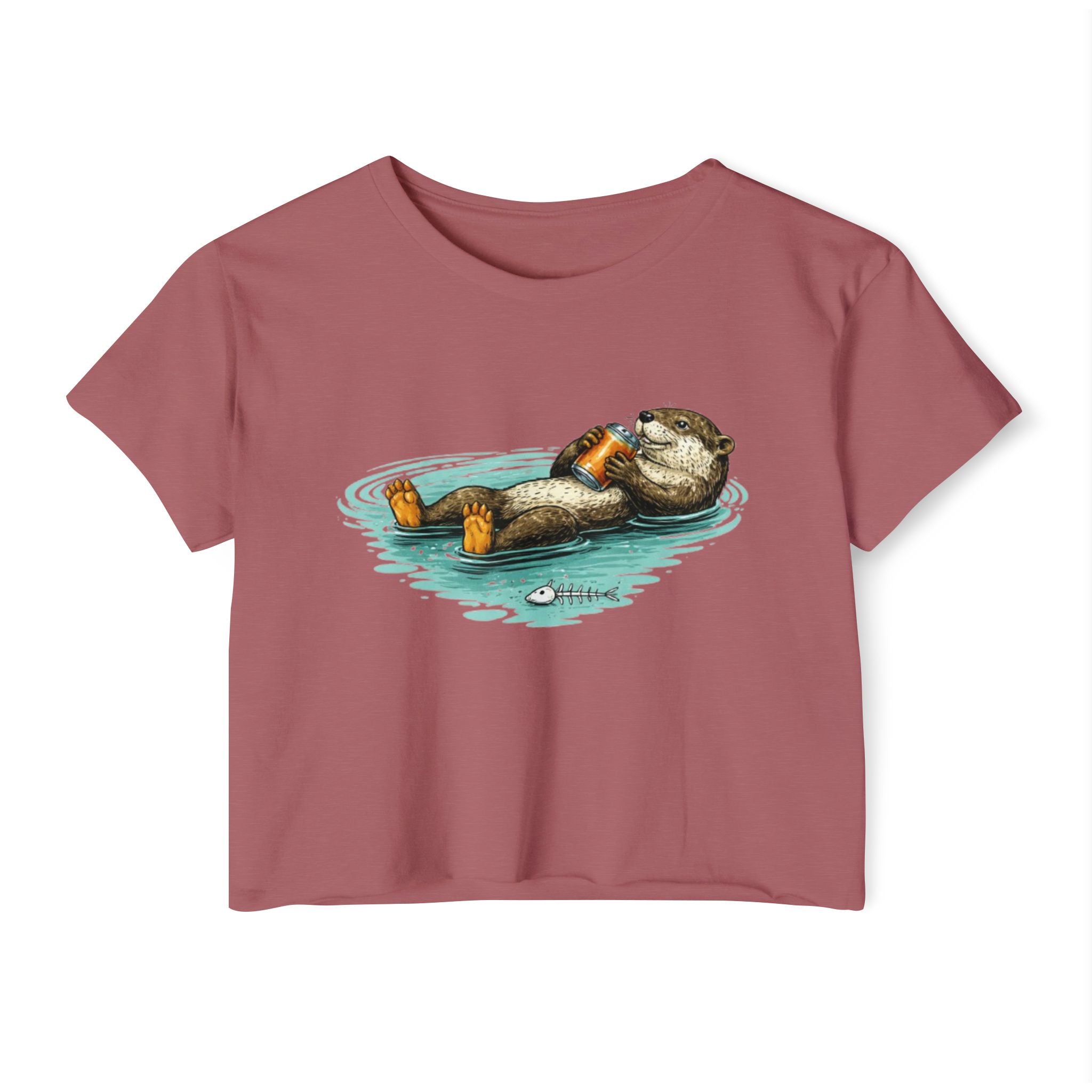 Otter with Beer Cute Festival Crop Top | Floating Otter Design