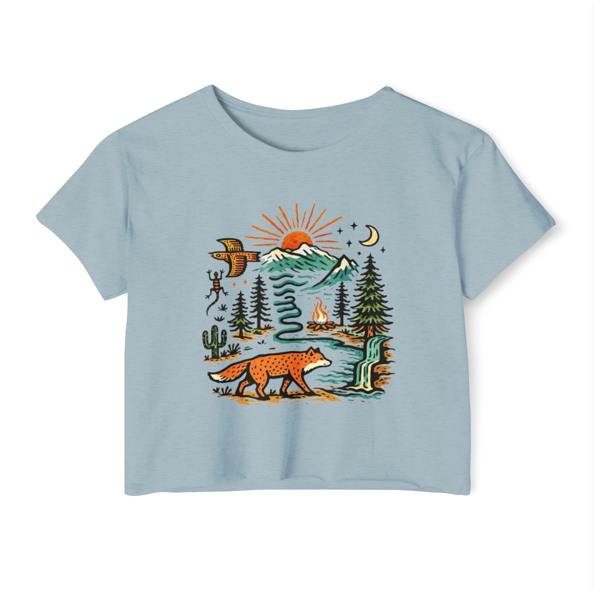Wildlife Sunset Crop Top | Fox & Mountain Festival Tee