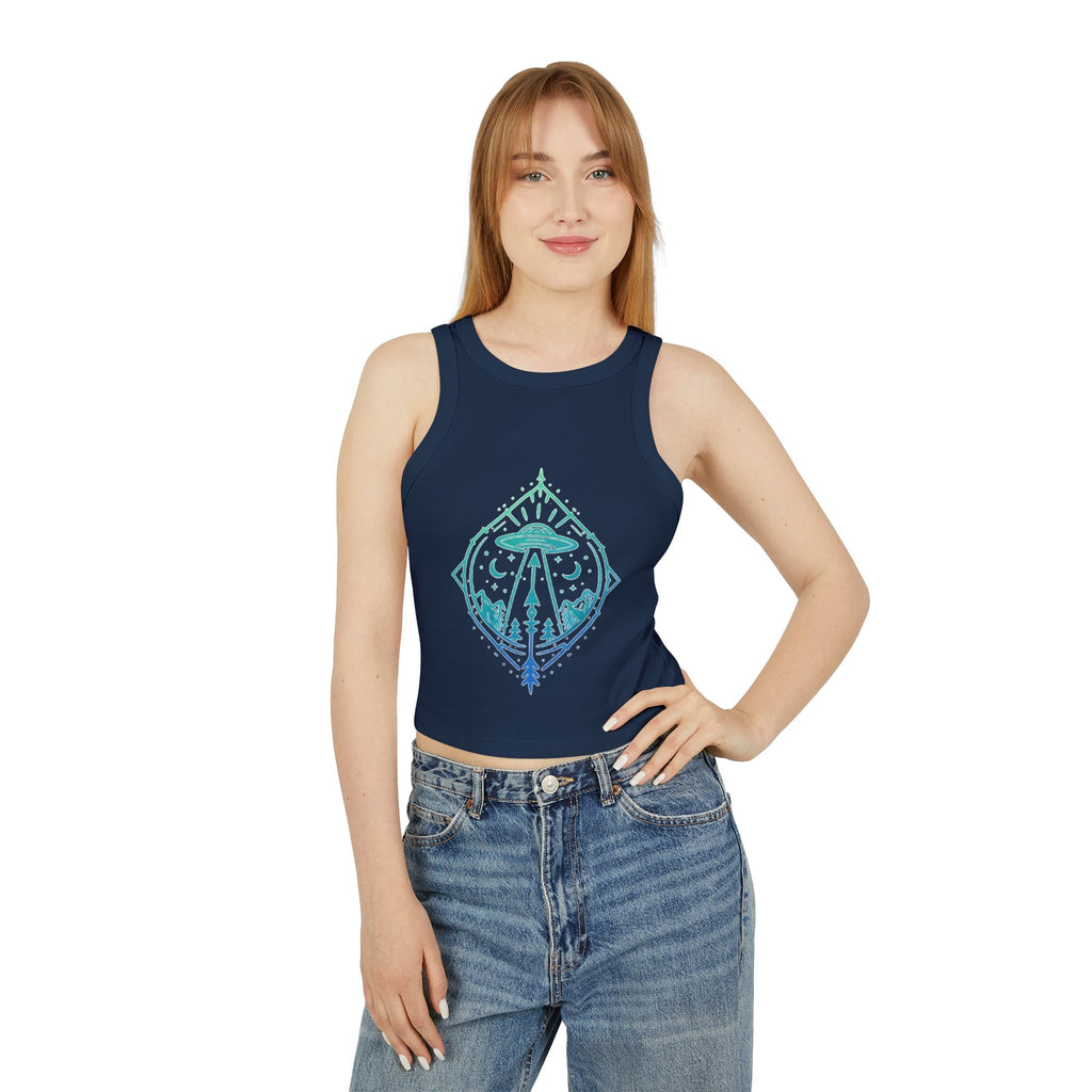 Alien Abduction Crop Tank | Womens Racerback Tank Top with UFO Graphic