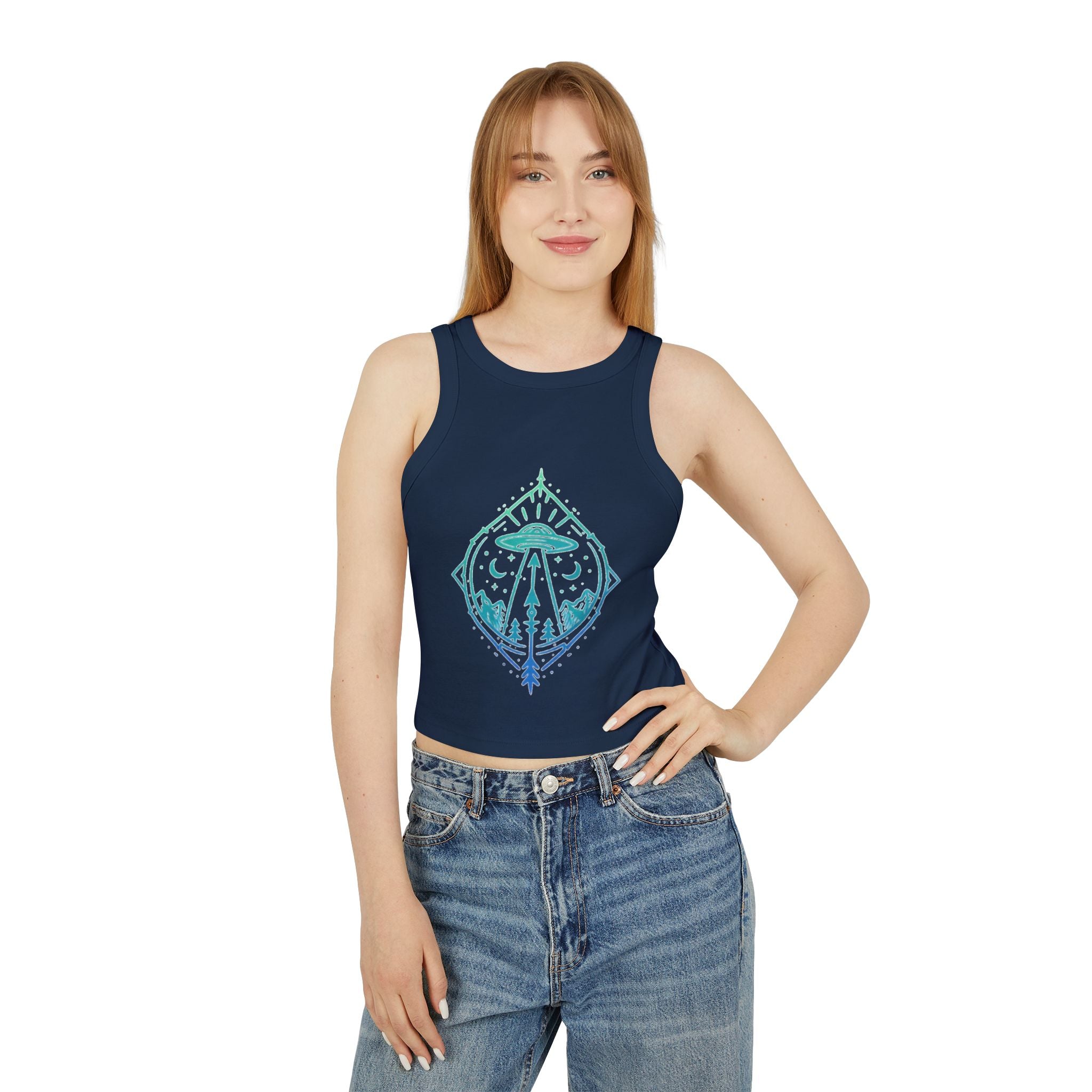 Alien Abduction Crop Tank | Womens Racerback Tank Top with UFO Graphic