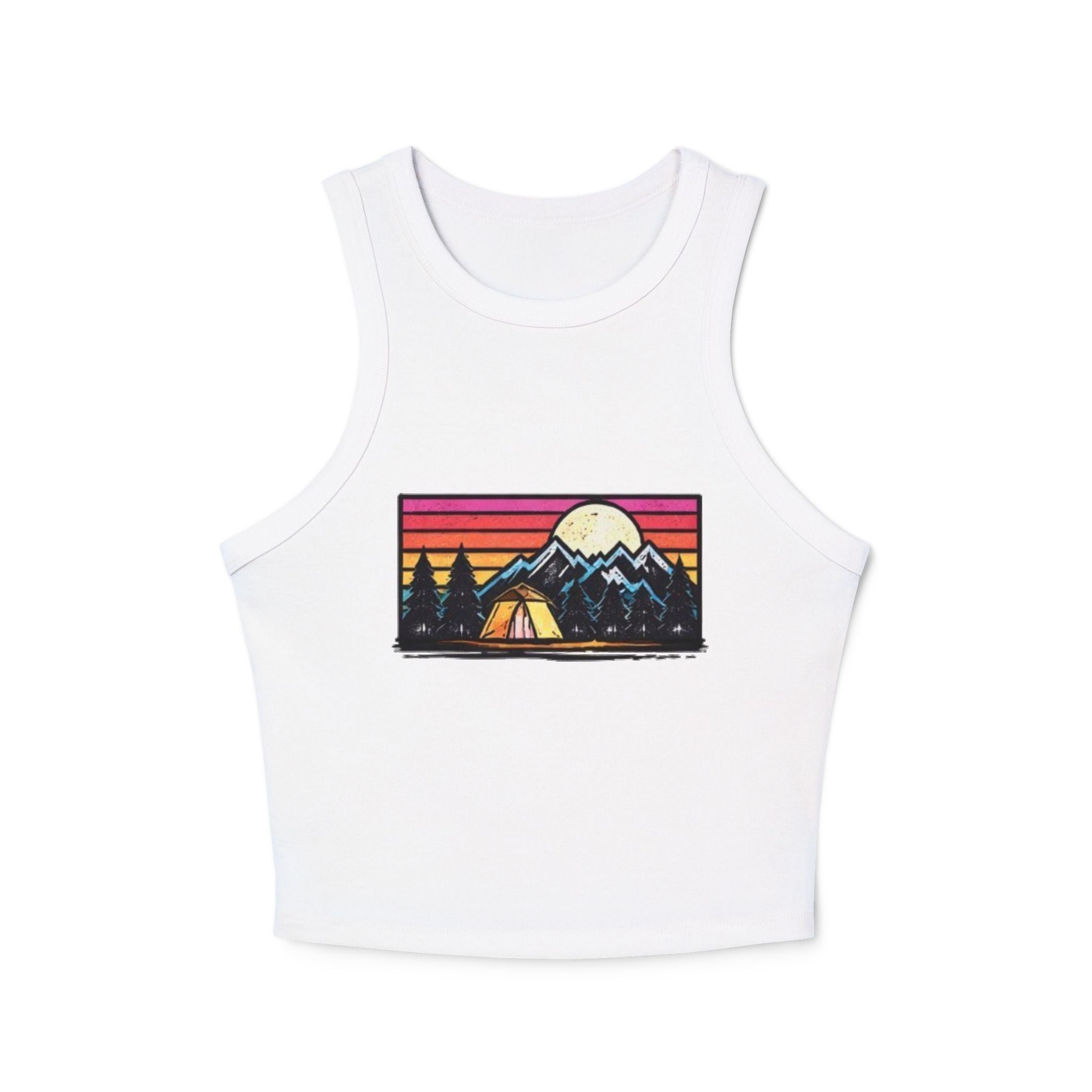 Womens Racer Tank Top | Vintage Sunset Camping Graphic