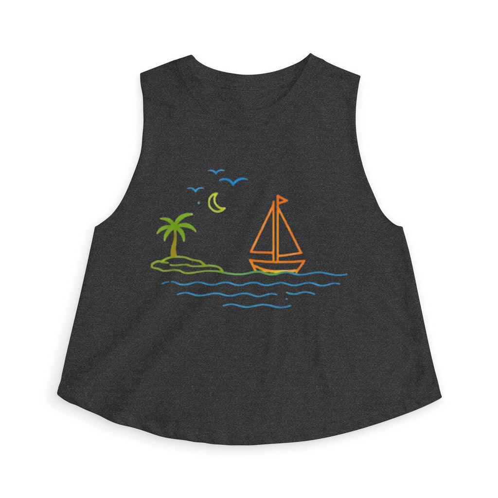 Sailboat Beach Crop Top | Minimal Line Art Summer Tank