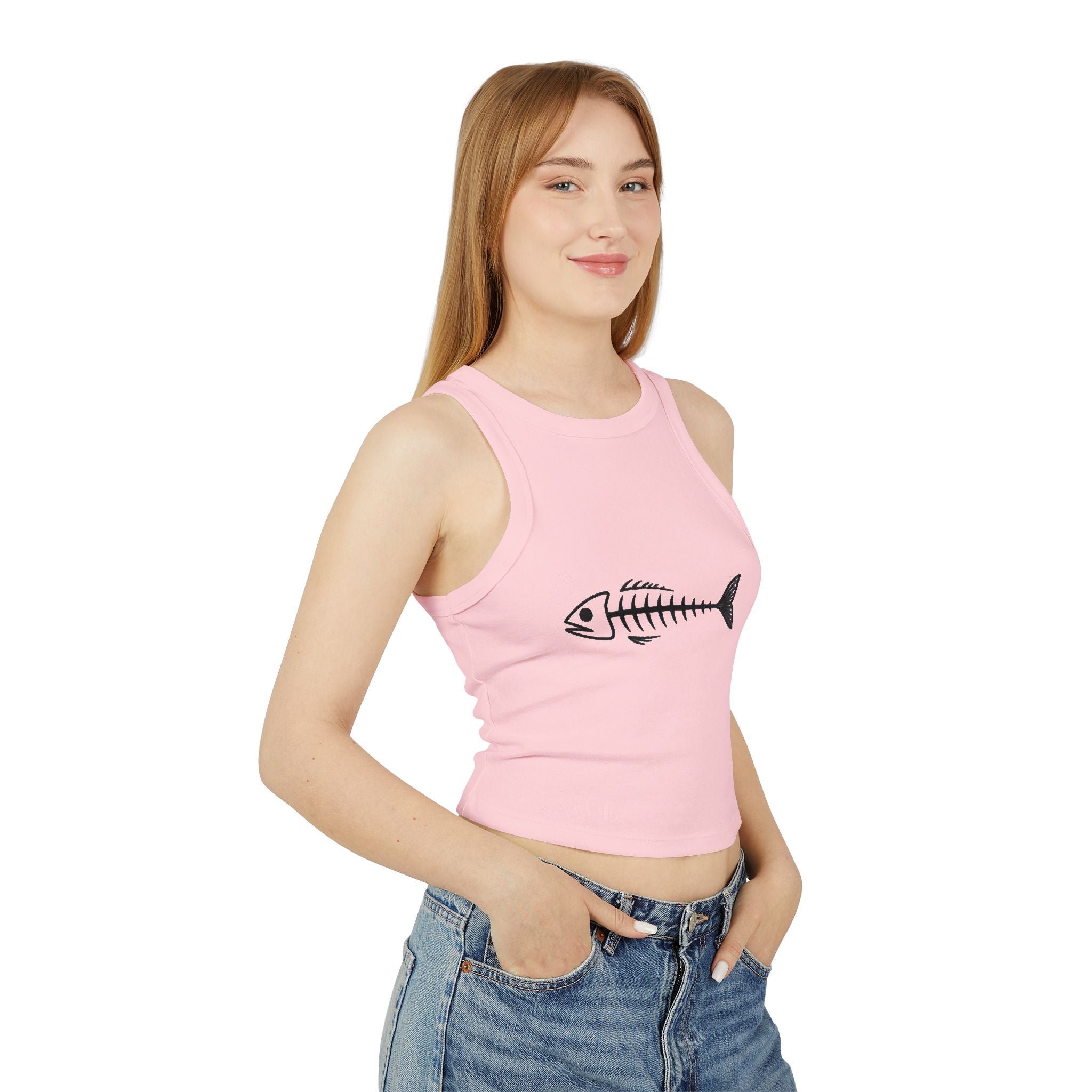 Fish Skeleton Racer Tank Top | Cute Minimalist Coastal Crop for Women
