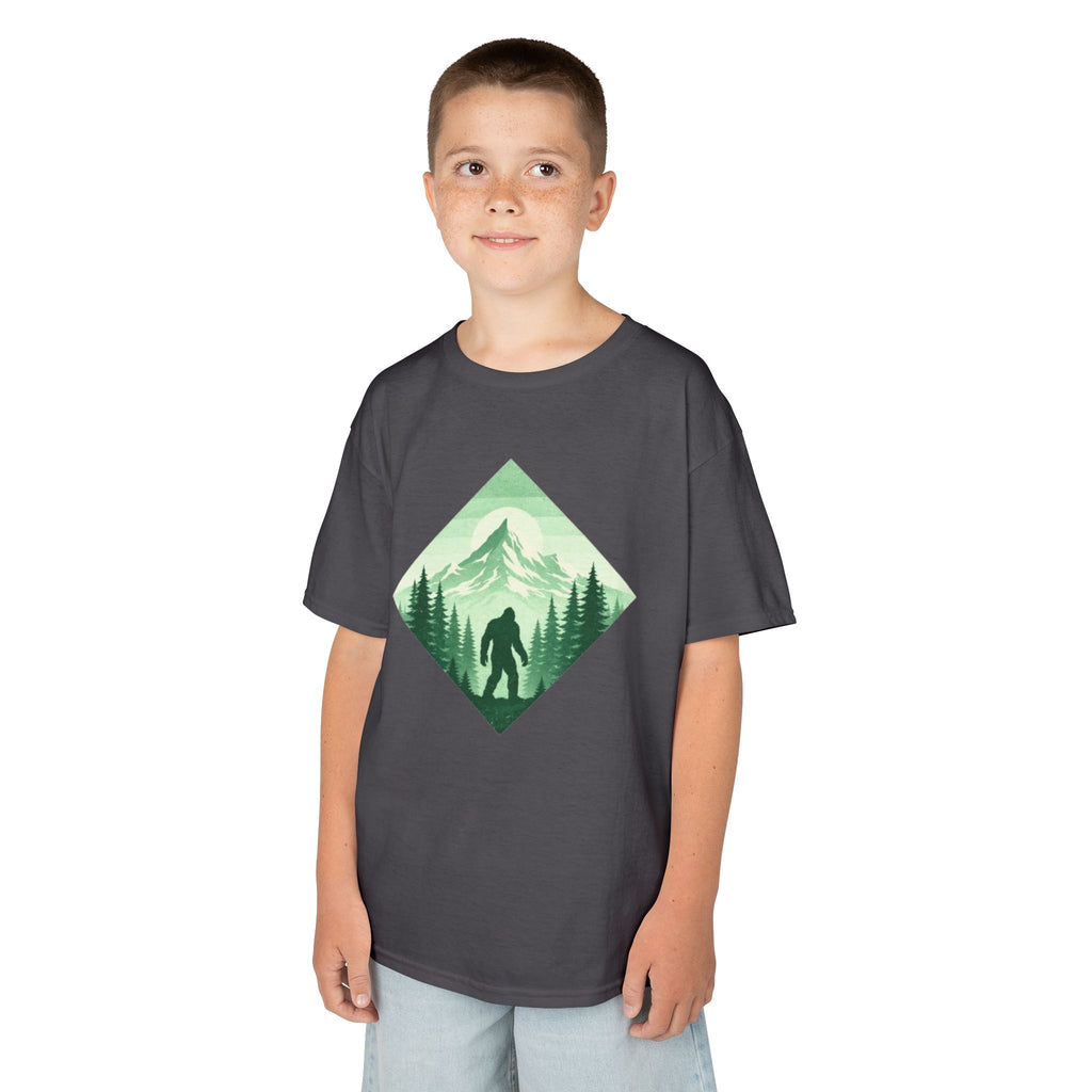 Kids Tee | Green Mountain Bigfoot Silhouette Nature Graphic