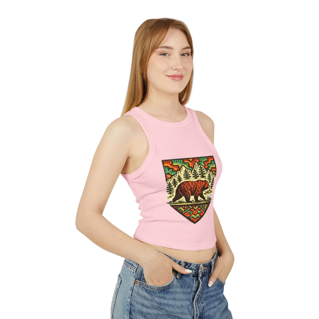 Bear Forest Tank Top | Vintage Wilderness Graphic Racer Crop