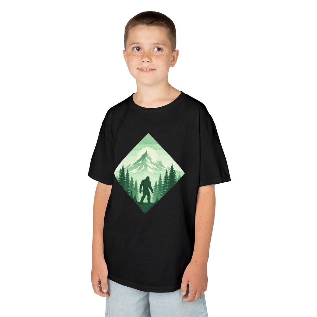 Kids Tee | Green Mountain Bigfoot Silhouette Nature Graphic
