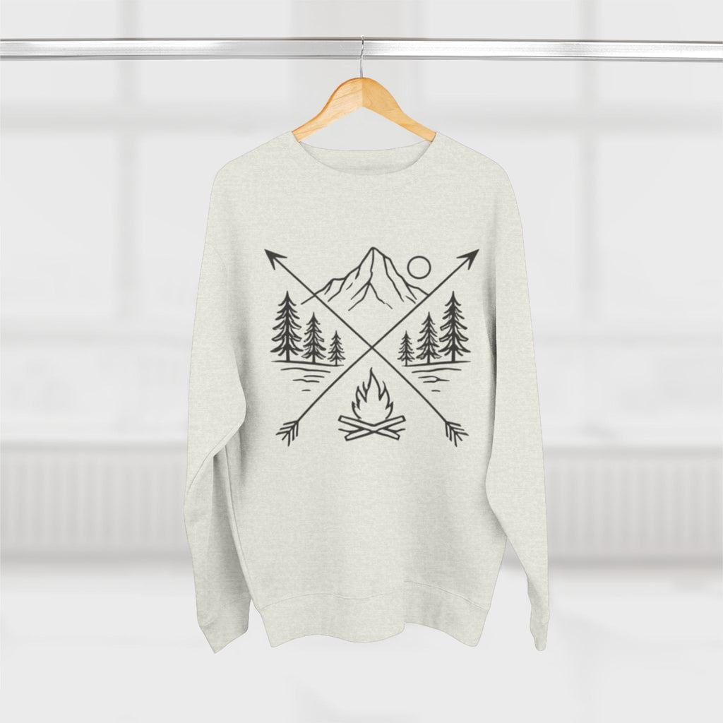 Outdoor Adventure Sweatshirt | Mountain, Trees & Campfire Graphic Crewneck