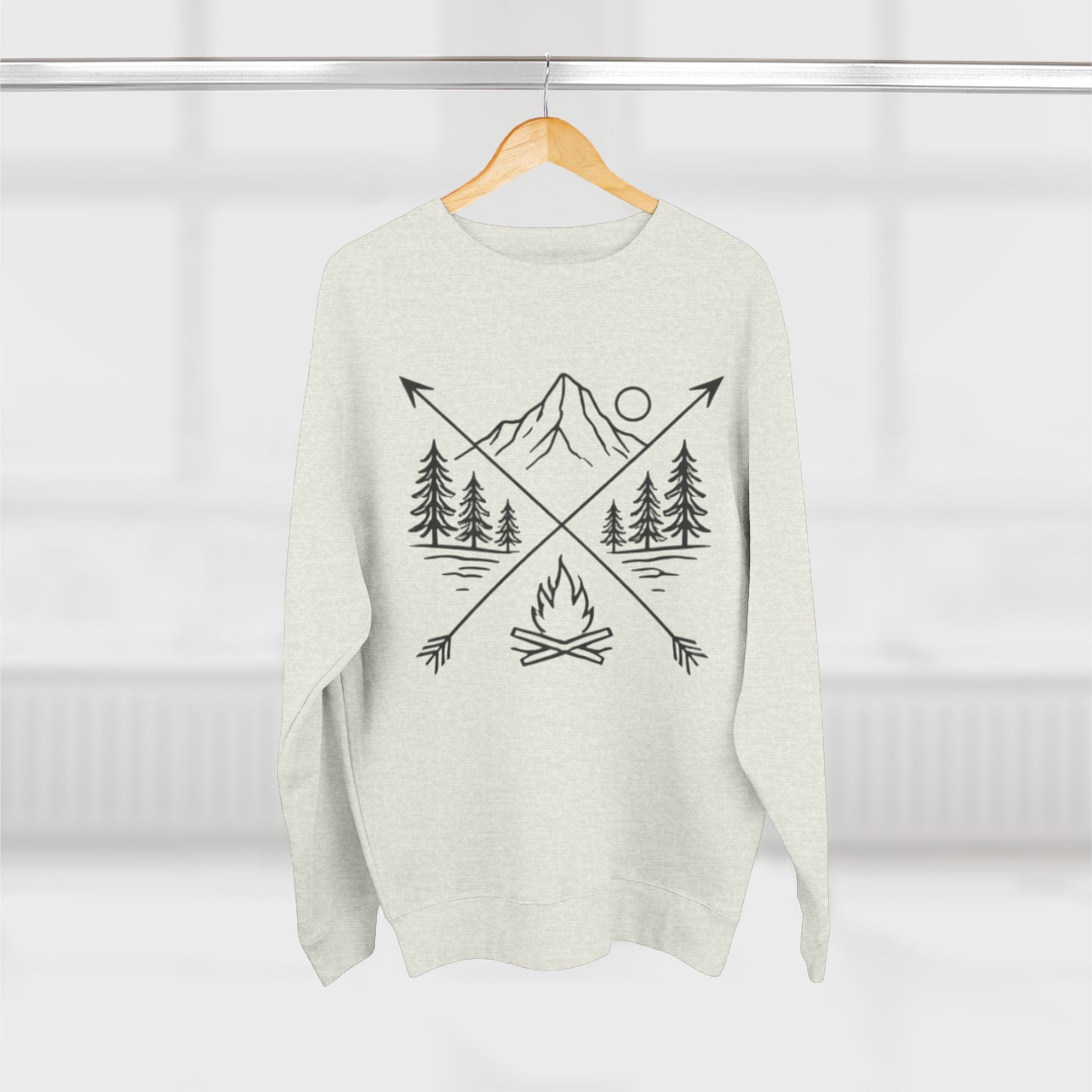 Outdoor Adventure Sweatshirt | Mountain, Trees & Campfire Graphic Crewneck
