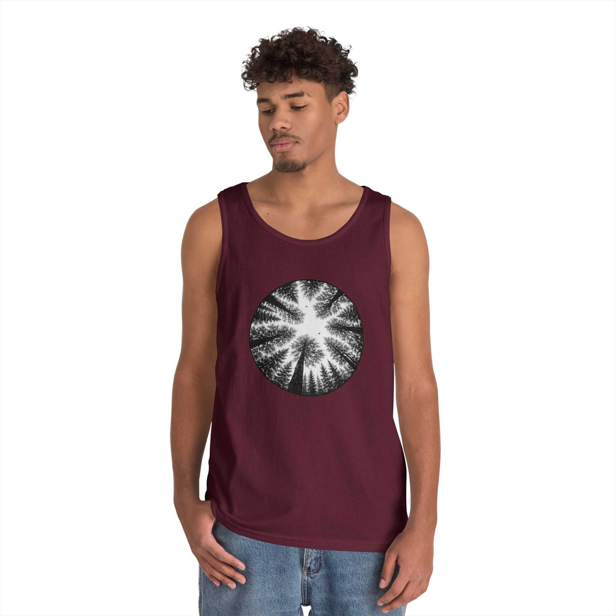 Tree Canopy Circle Tank Top | Forest Silhouette Nature Graphic Tank