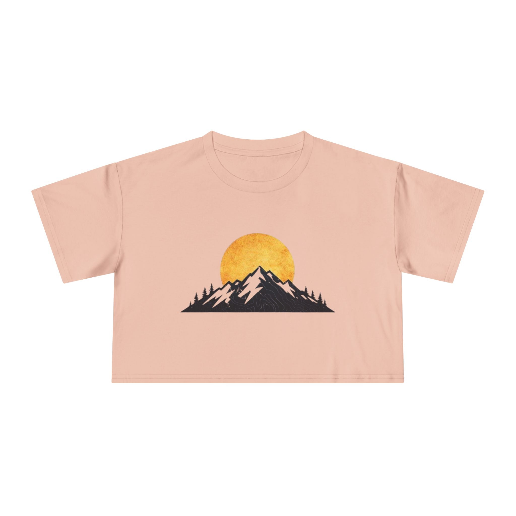 Mountain Sunrise Womens Crop Tee | Minimal Nature Graphic Top