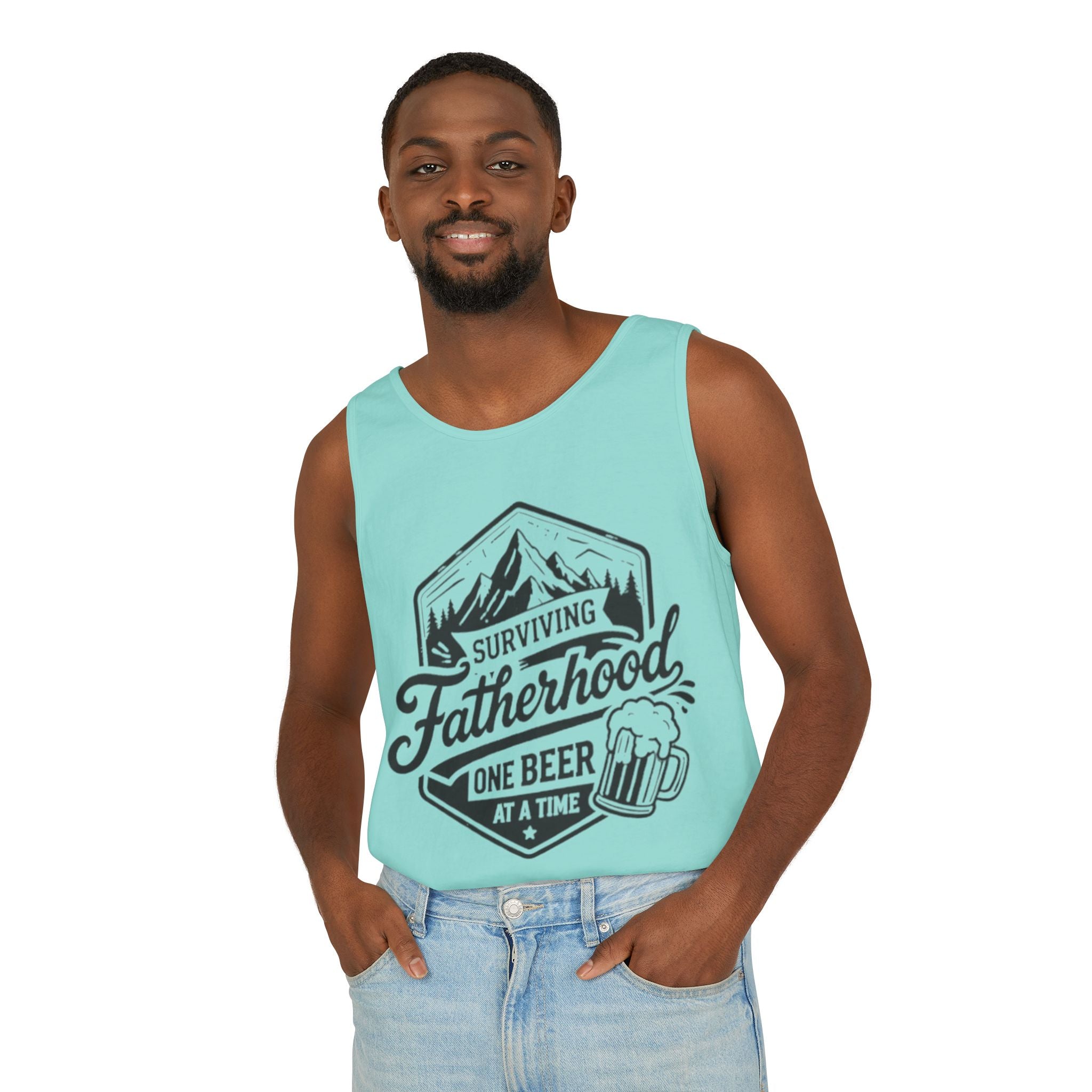 Fatherhood Tank Top | "Surviving Fatherhood One Beer at a Time" Graphic