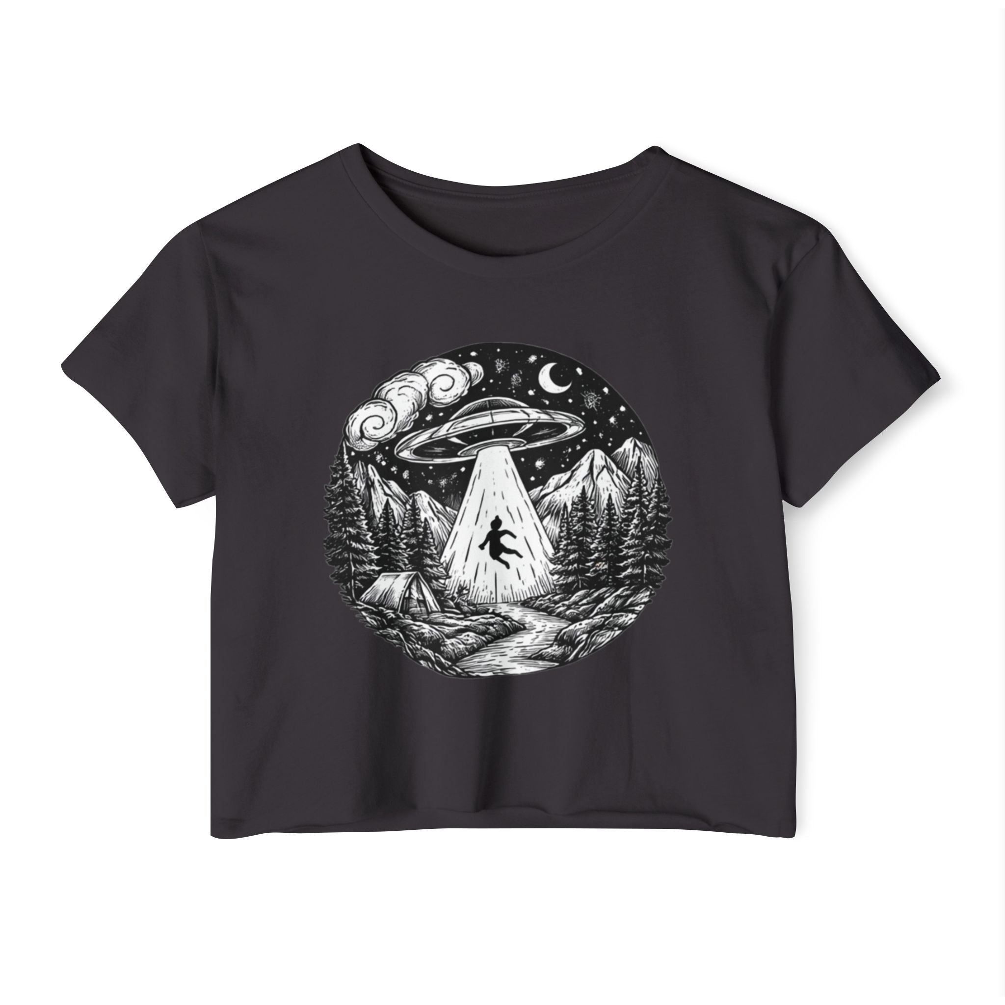 Crop Top | UFO Abduction Night Sky Graphic Women's Festival Crop