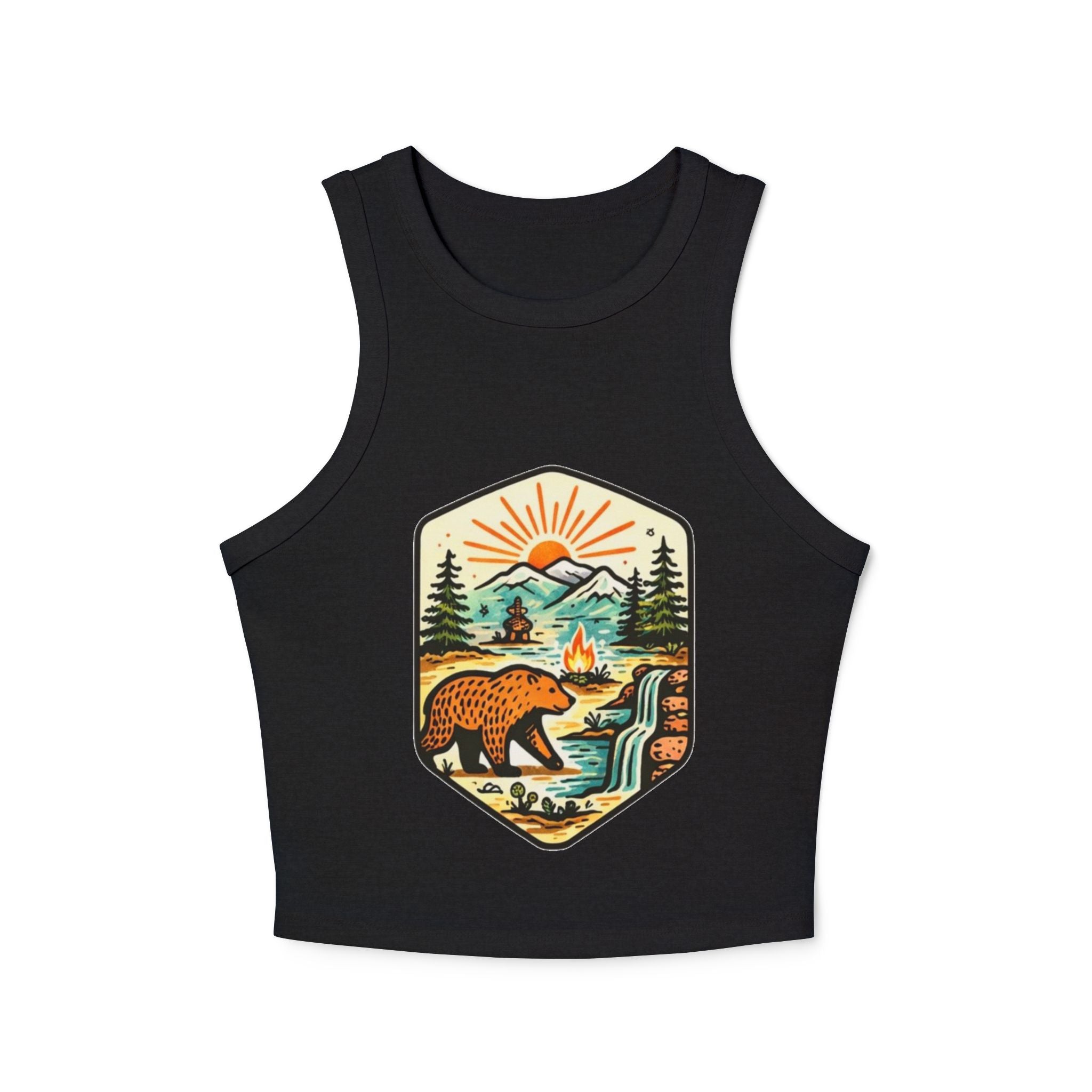 Womens Racer Tank Top | Retro Bear Mountain Camp Graphic