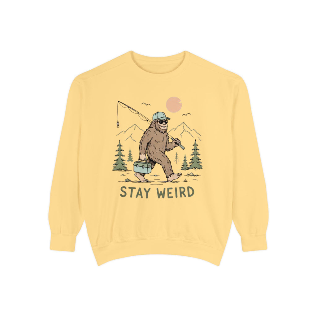 Stay Weird Sweatshirt | Fishing Sasquatch Graphic Crewneck