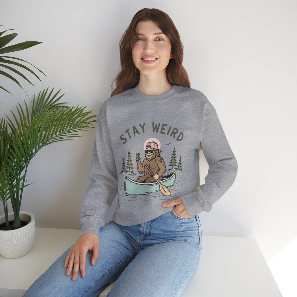 Stay Weird Sasquatch Canoe Crewneck Sweatshirt