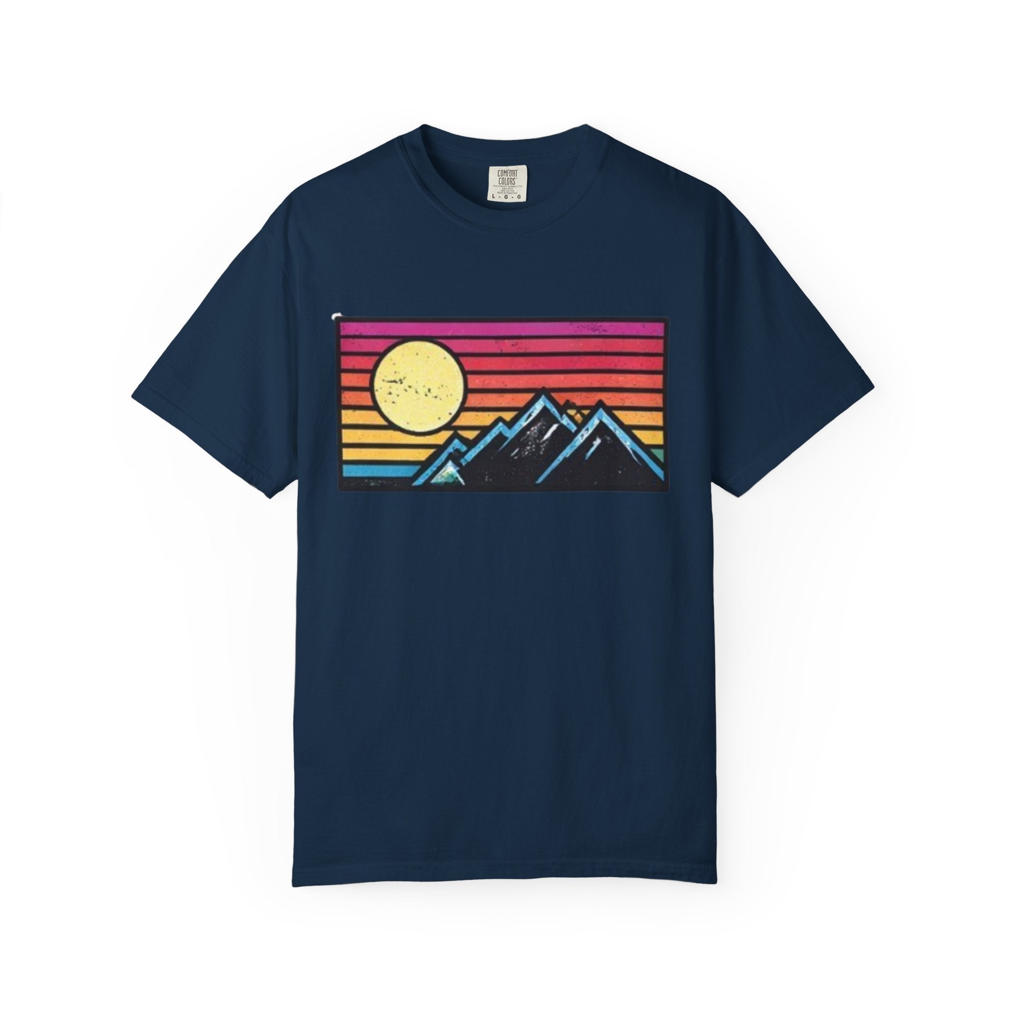 Retro Sunset Mountains T-Shirt | Vintage Striped Landscape