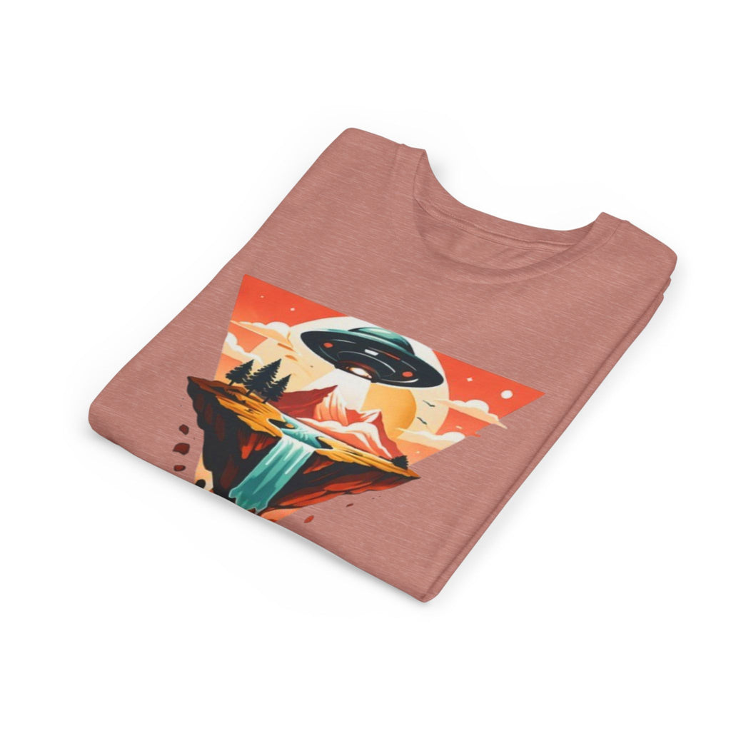 Youth Tee | UFO Mountain Landscape Graphic Tee | Alien Abduction Adventure