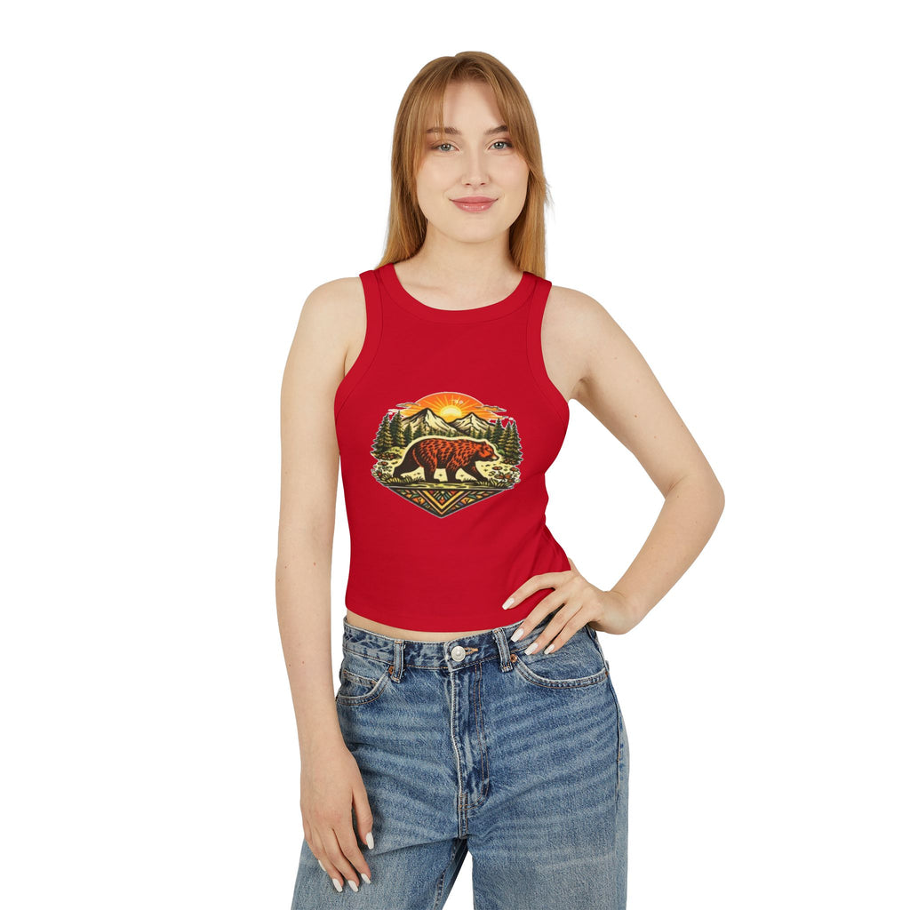 Bear Sunrise Racer Tank Top | Womens Graphic Nature Crop Tank