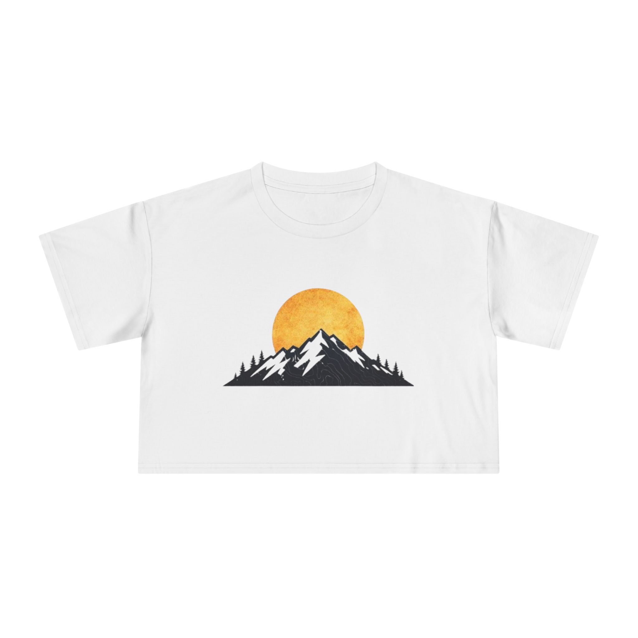 Mountain Sunrise Womens Crop Tee | Minimal Nature Graphic Top