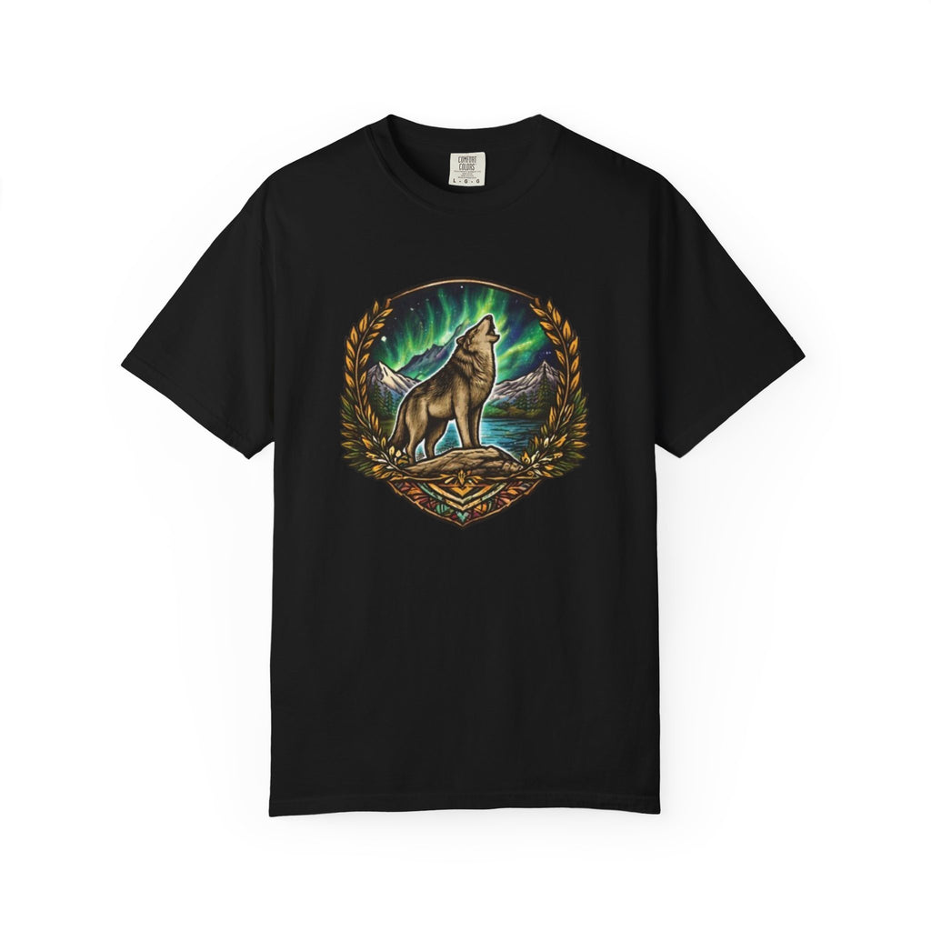 Wolf & Northern Lights T-Shirt | Howling Wolf Graphic Tee