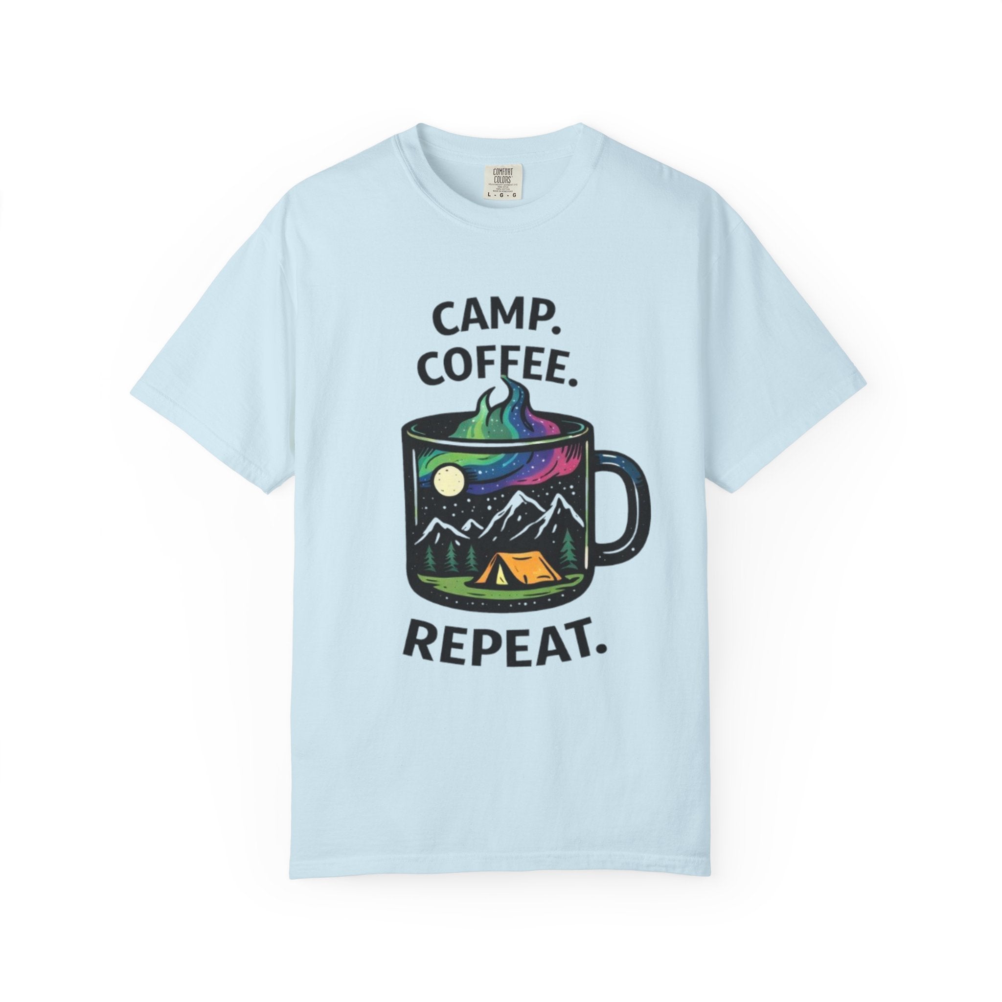 Camp Coffee Repeat T-Shirt | Camping Mug Graphic Tee