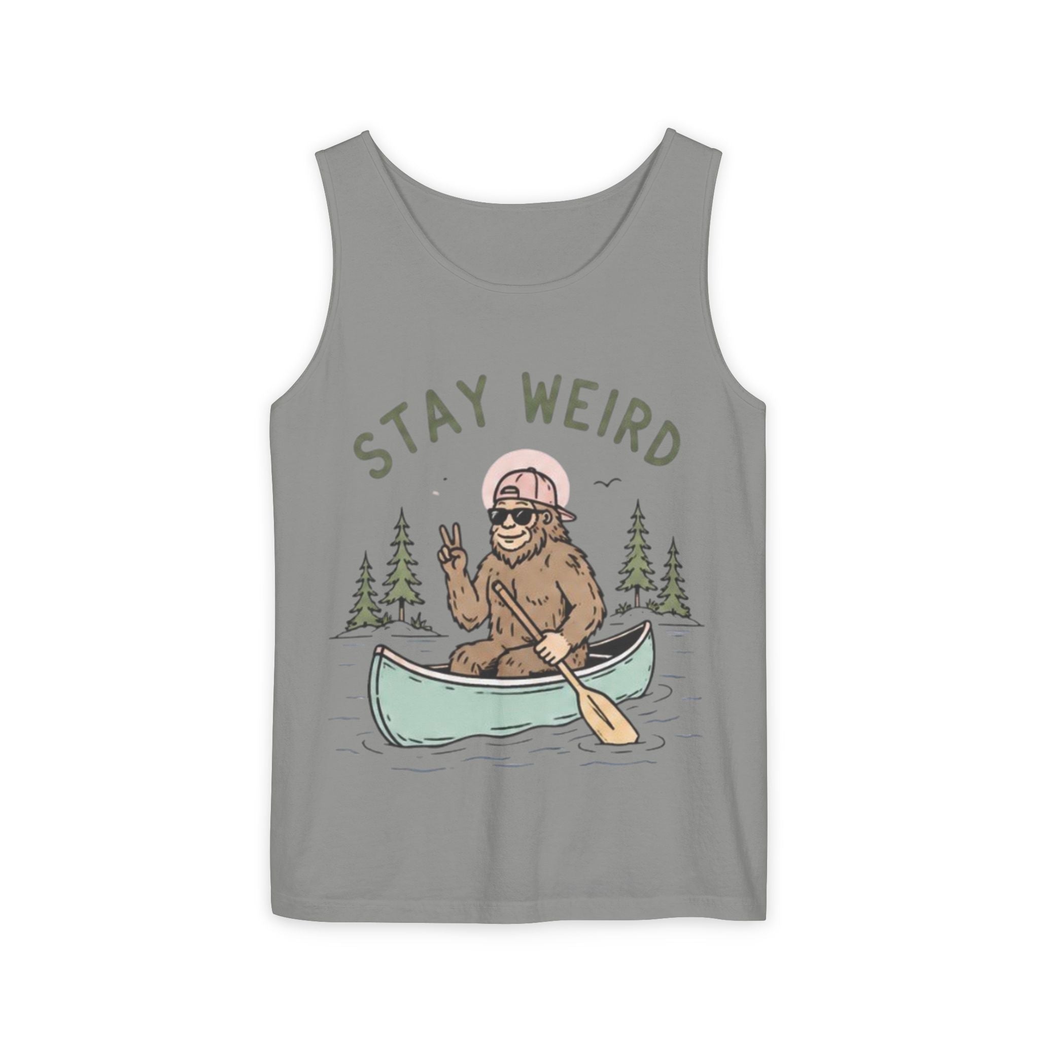 Stay Weird Bigfoot Tank Top | Funny Sasquatch Canoe Graphic Tank