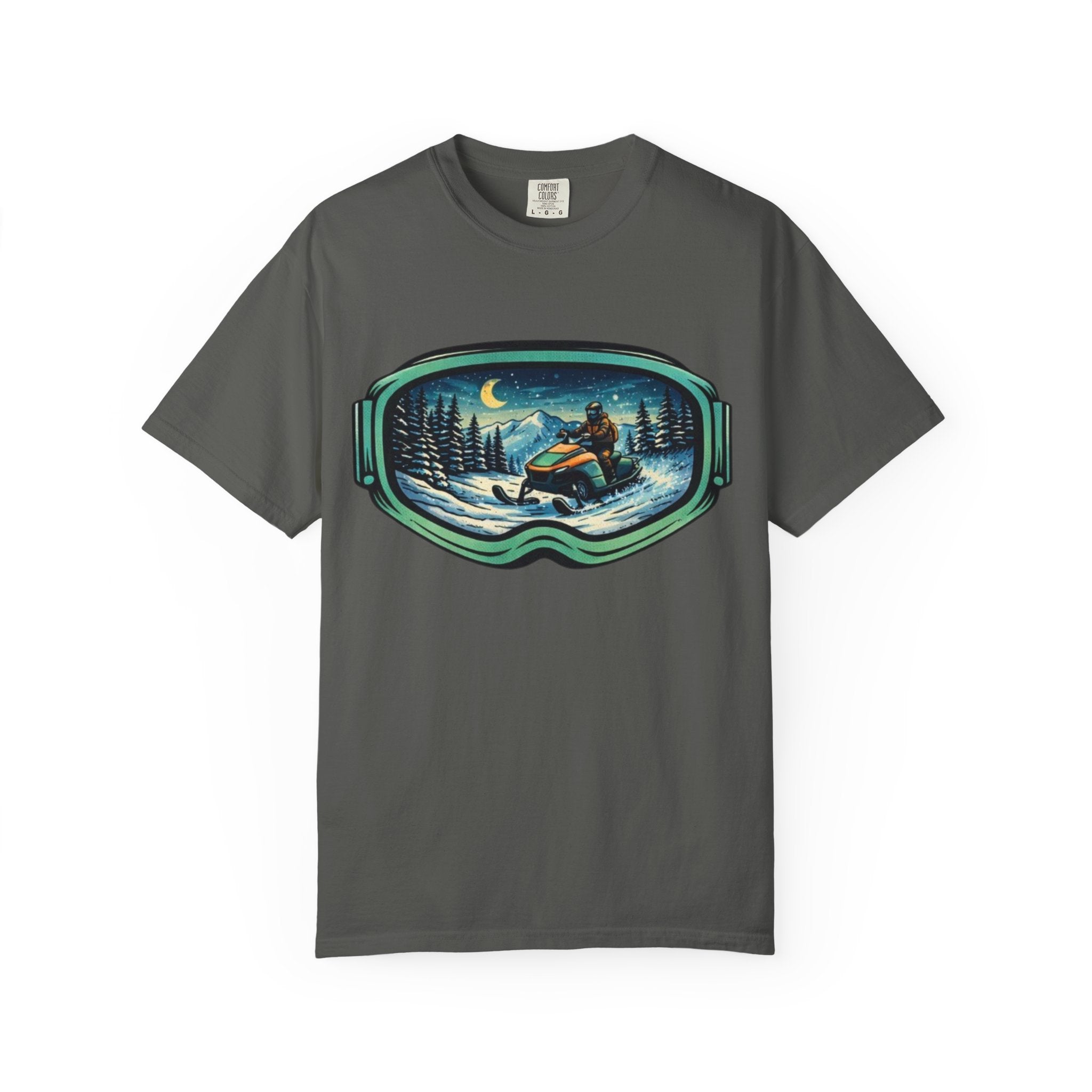 Snowmobile Goggles Graphic T-Shirt | Night Ride Winter Scene