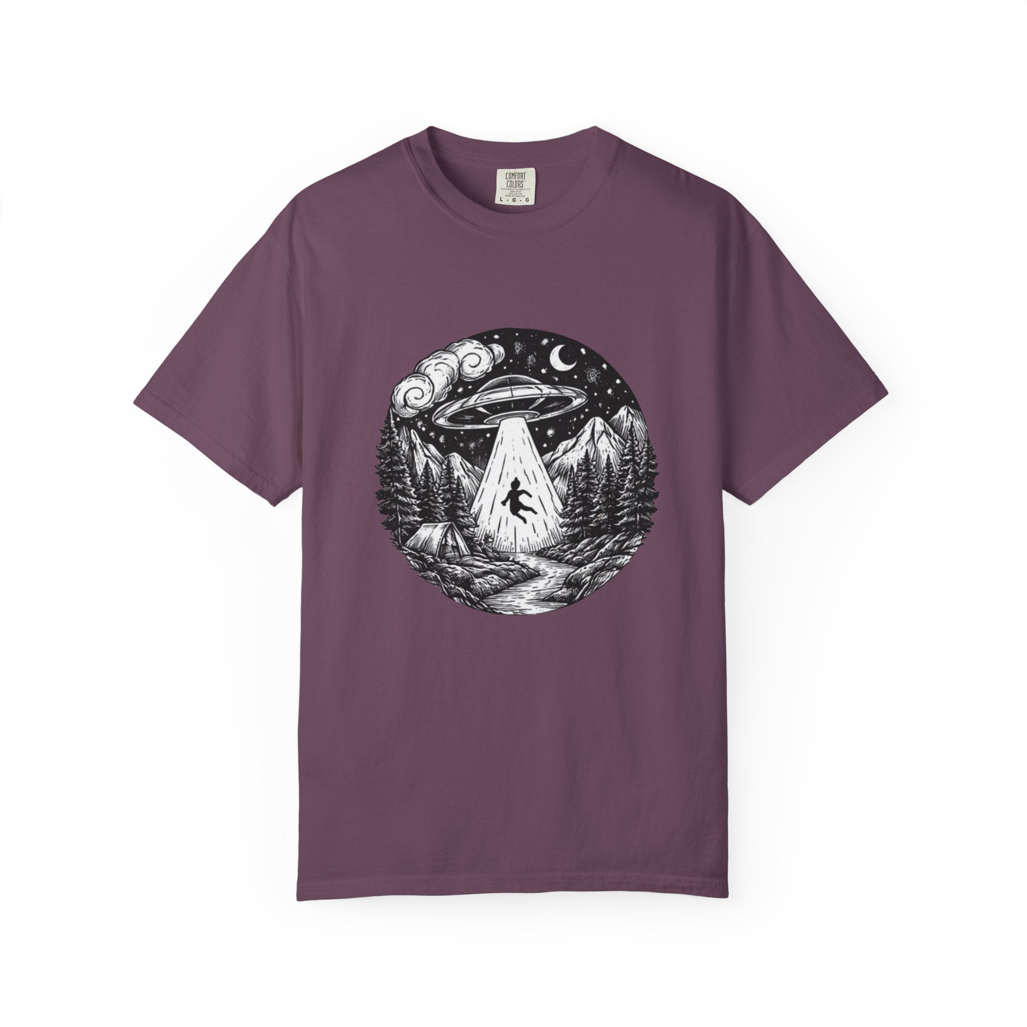 Alien Abduction Forest T-Shirt | Retro UFO Nature Graphic Tee